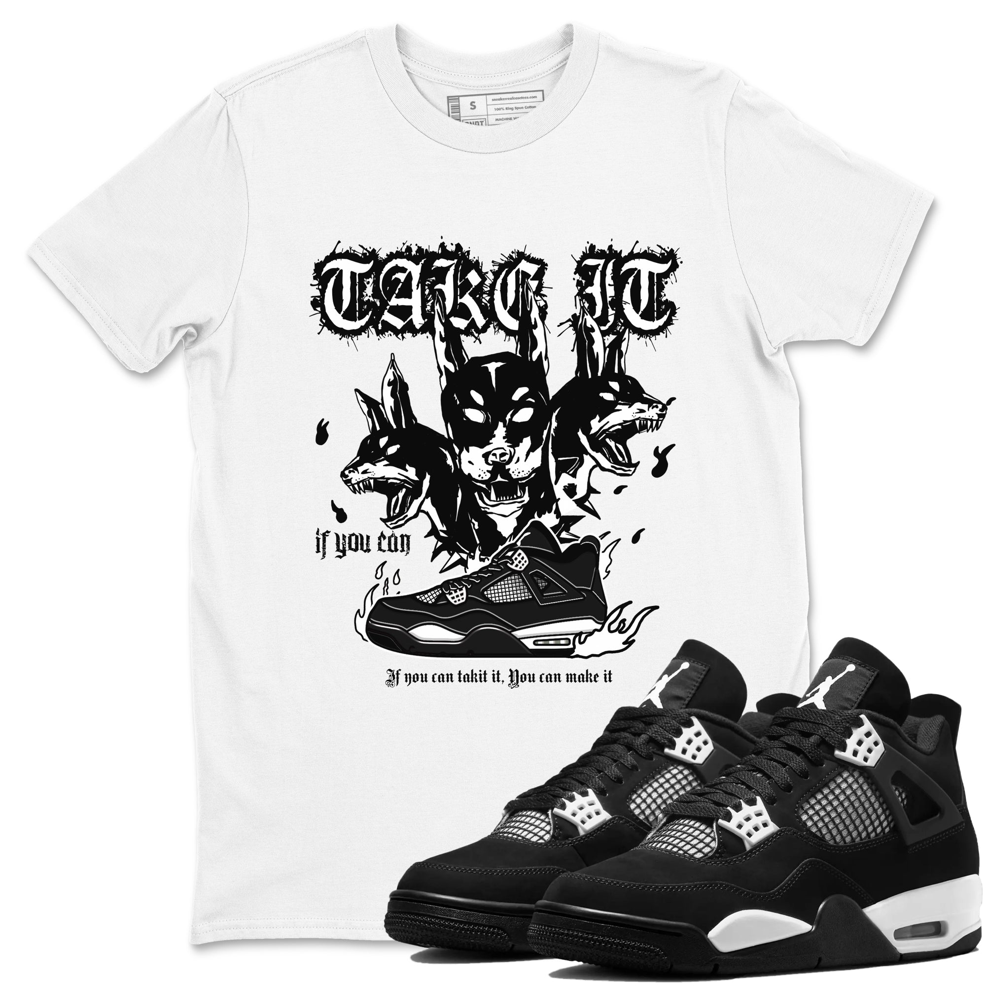 Air Jordan 4 White Thunder shirts to match jordans Hell Hounds sneaker match tees 4s White Thunder Sneaker Shirts Drip Gear Zone streetwear brand White 1 unisex cotton tee