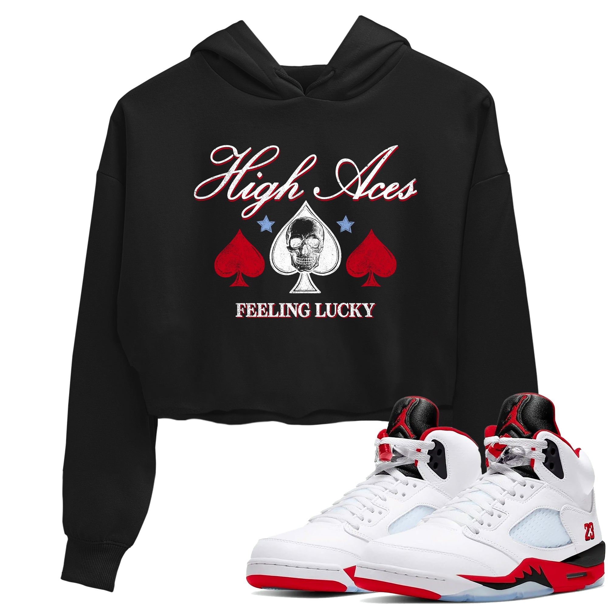 Sneaker match tees  Sneaker Tees To Match Air Jordan 5 Fire Red Shoes  High Aces Crop T-Shirt Black 1