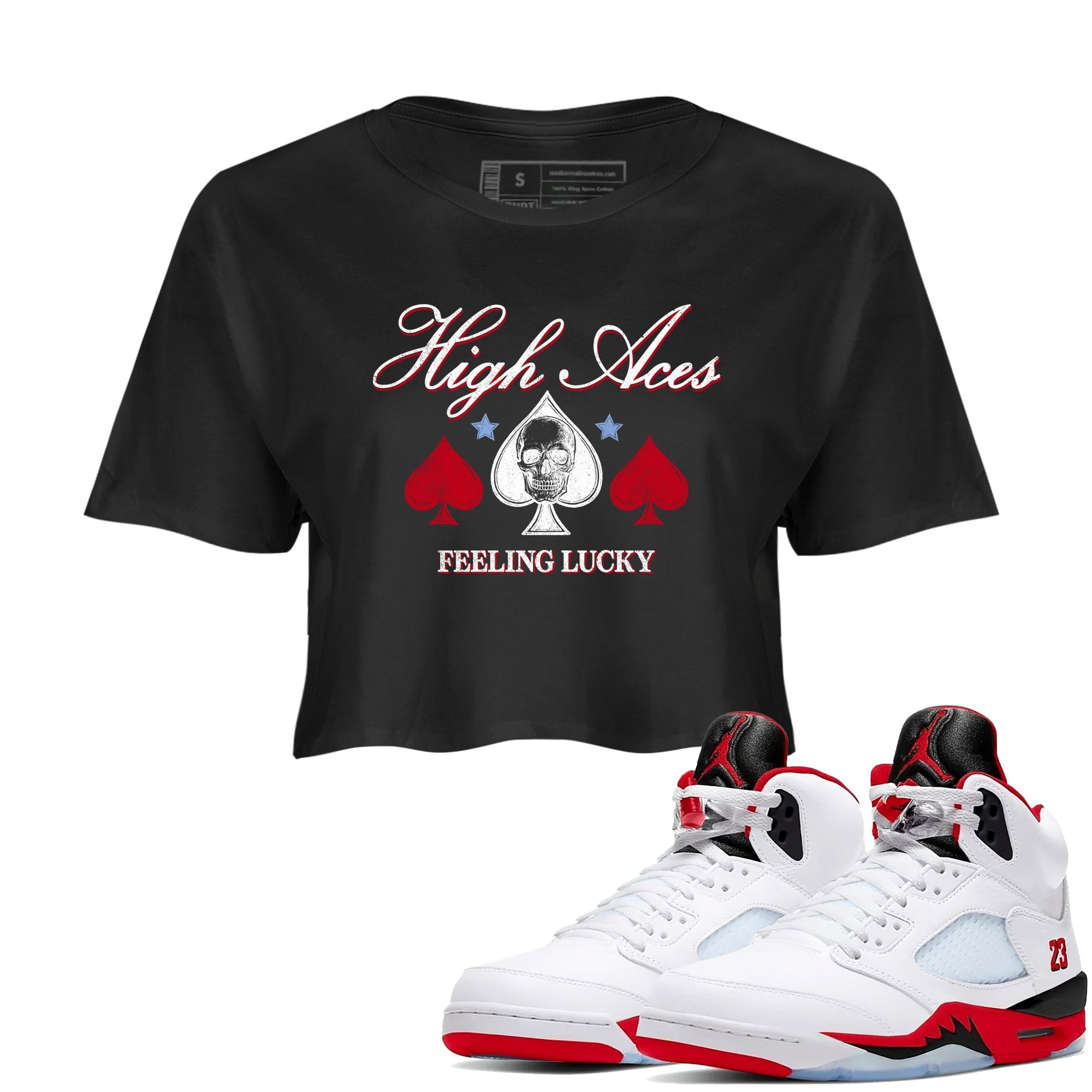 Sneaker match tees  Sneaker Tees To Match Air Jordan 5 Fire Red Shoes  High Aces Crop T-Shirt Black 1