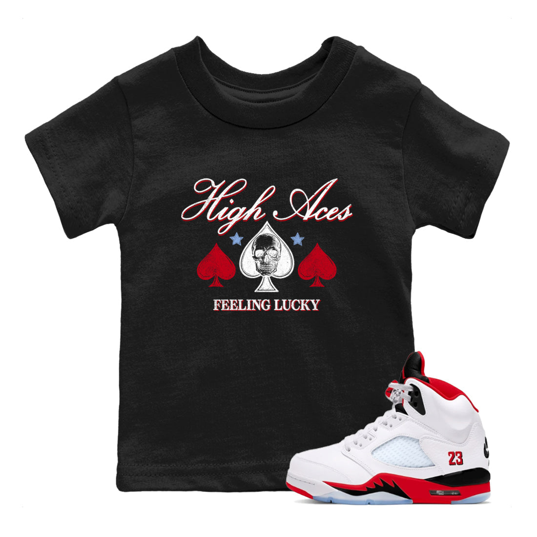 Sneaker match tees  Sneaker Tees To Match Air Jordan 5 Fire Red Shoes  High Aces Kids T-Shirt Black 1