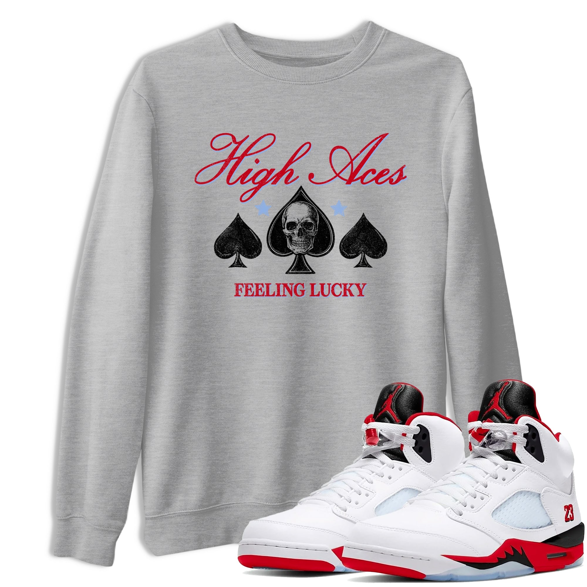 Sneaker match tees  Sneaker Tees To Match Air Jordan 5 Fire Red Shoes  High Aces Tee Heather Grey 1