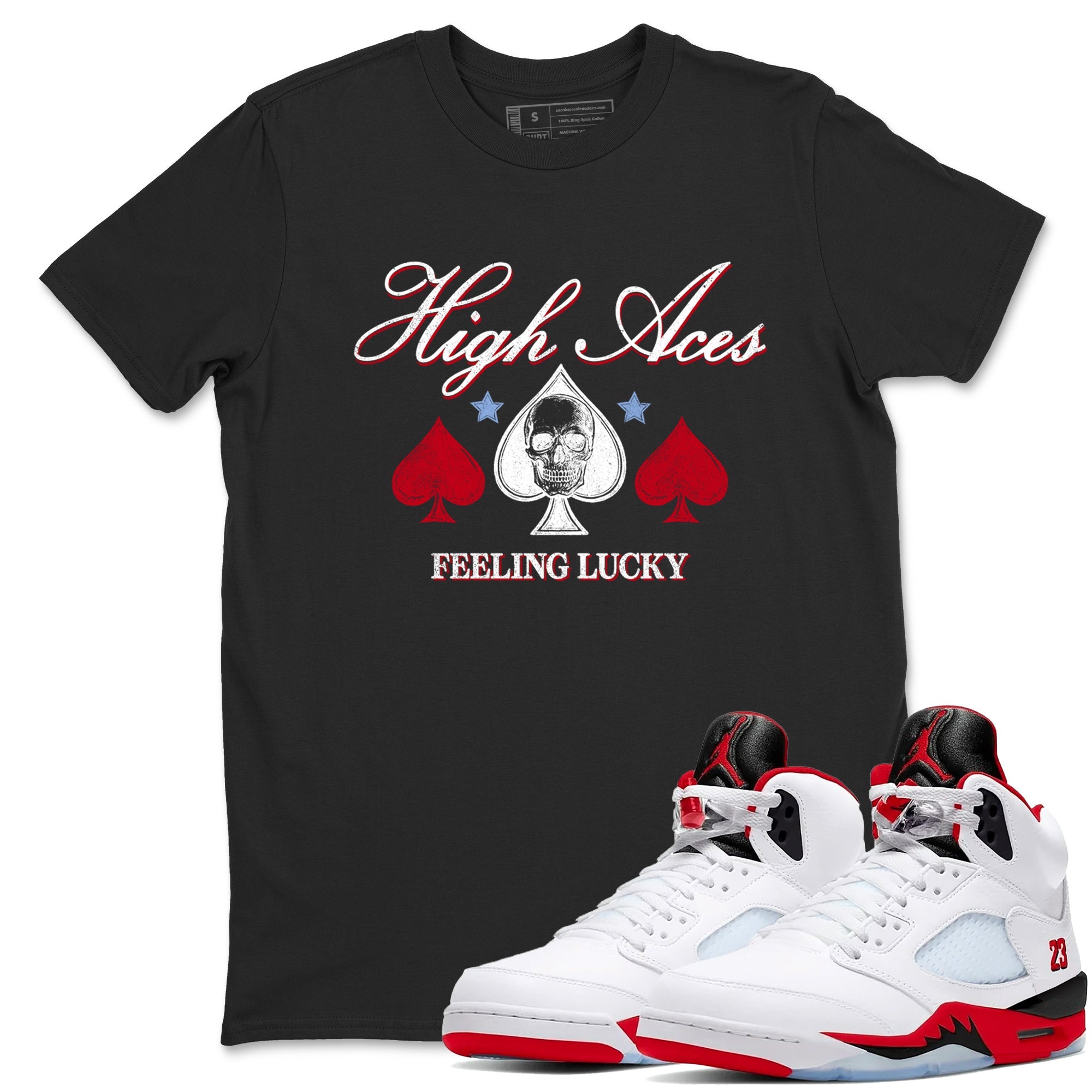 Sneaker match tees  Sneaker Tees To Match Air Jordan 5 Fire Red Shoes  High Aces Tee Black 1