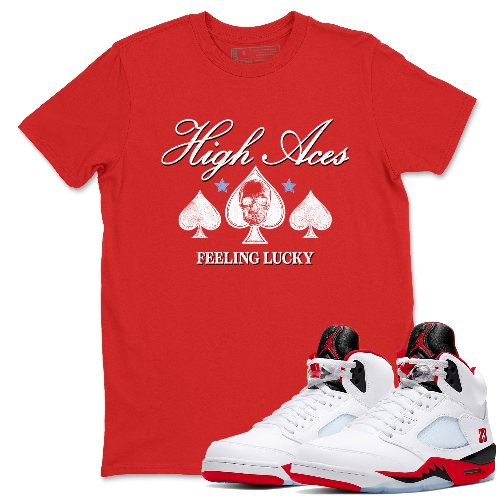 Sneaker match tees  Sneaker Tees To Match Air Jordan 5 Fire Red Shoes  High Aces Tee Red 1
