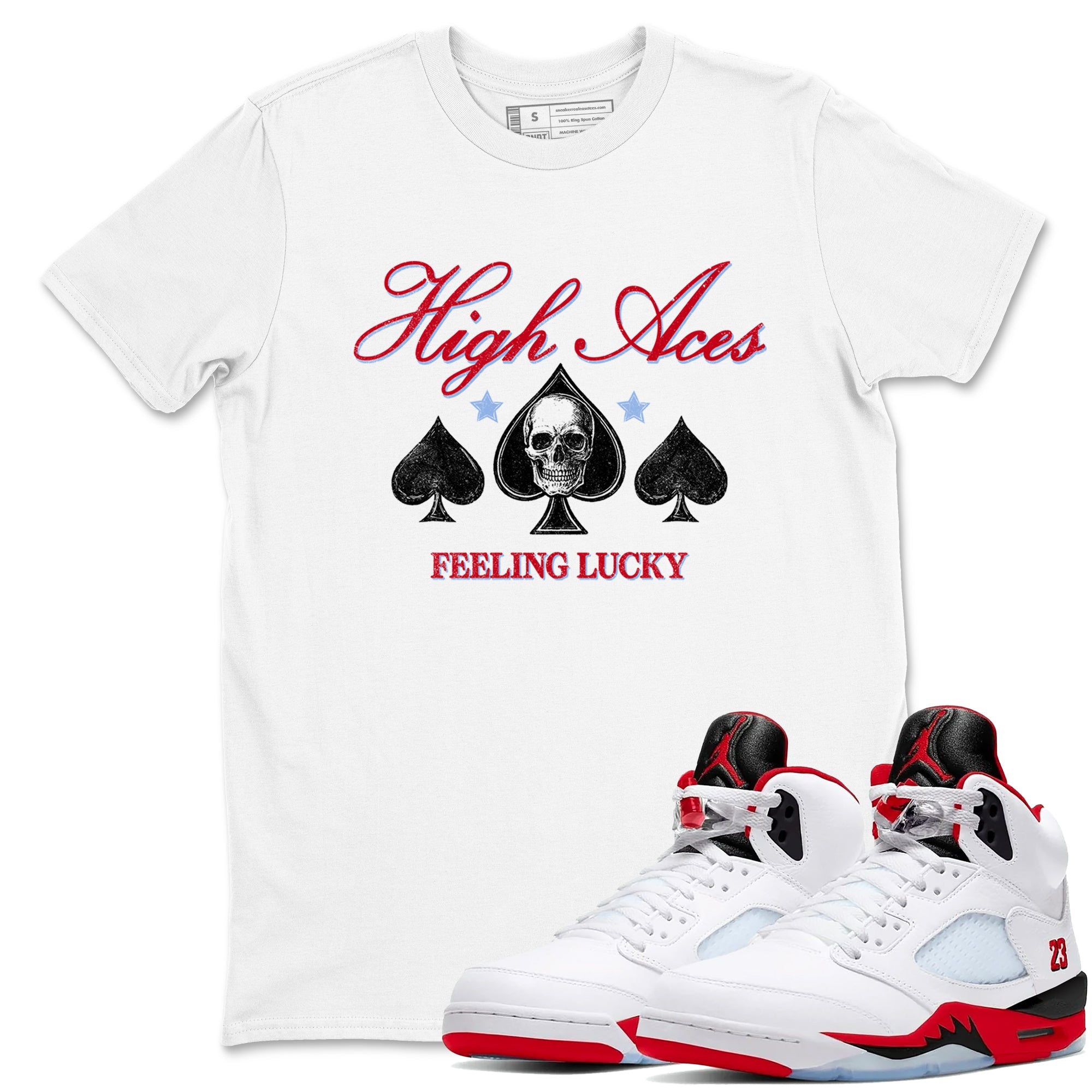 Sneaker match tees  Sneaker Tees To Match Air Jordan 5 Fire Red Shoes  High Aces Tee White 1
