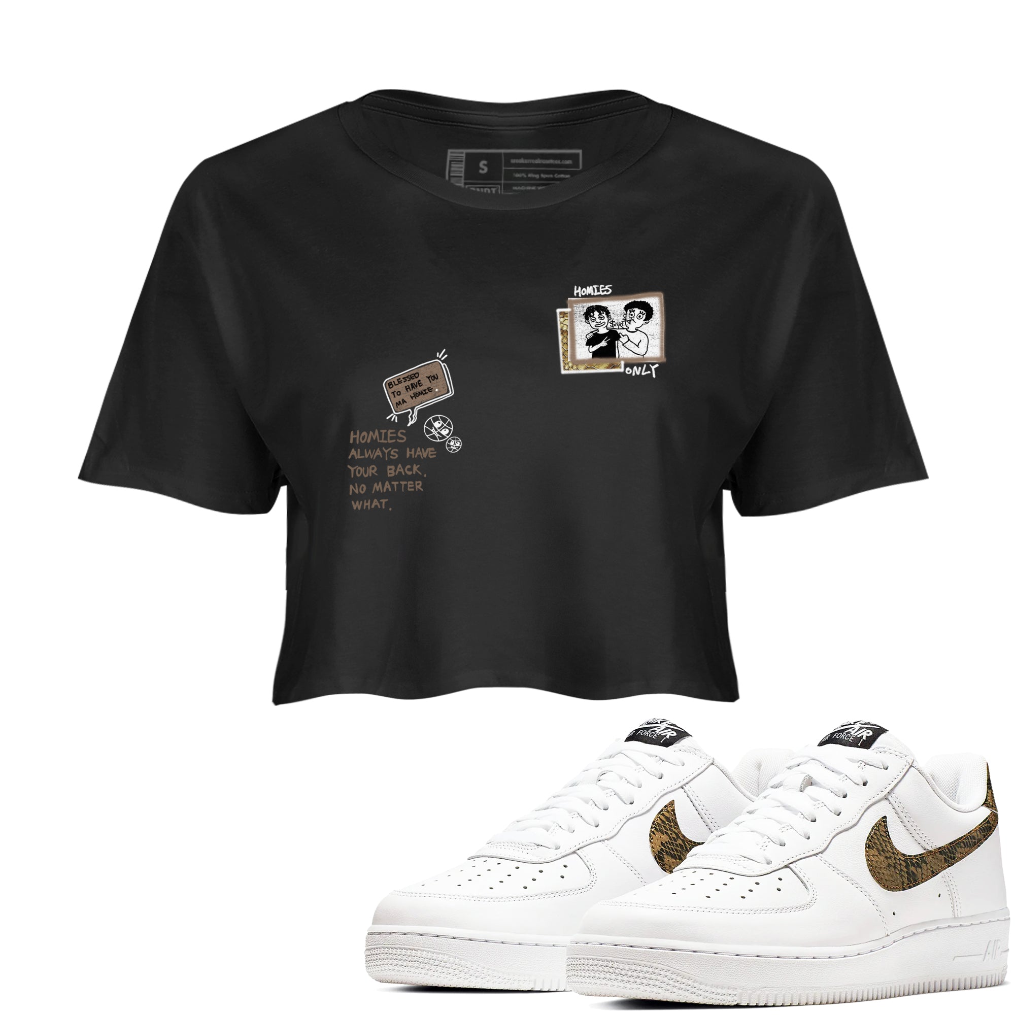Air Force 1 Ivory Snake shirt to match jordans Homies Only sneaker tees Air Force 1 Ivory Snake Drip Gear Zone Black 1 crop length shirt