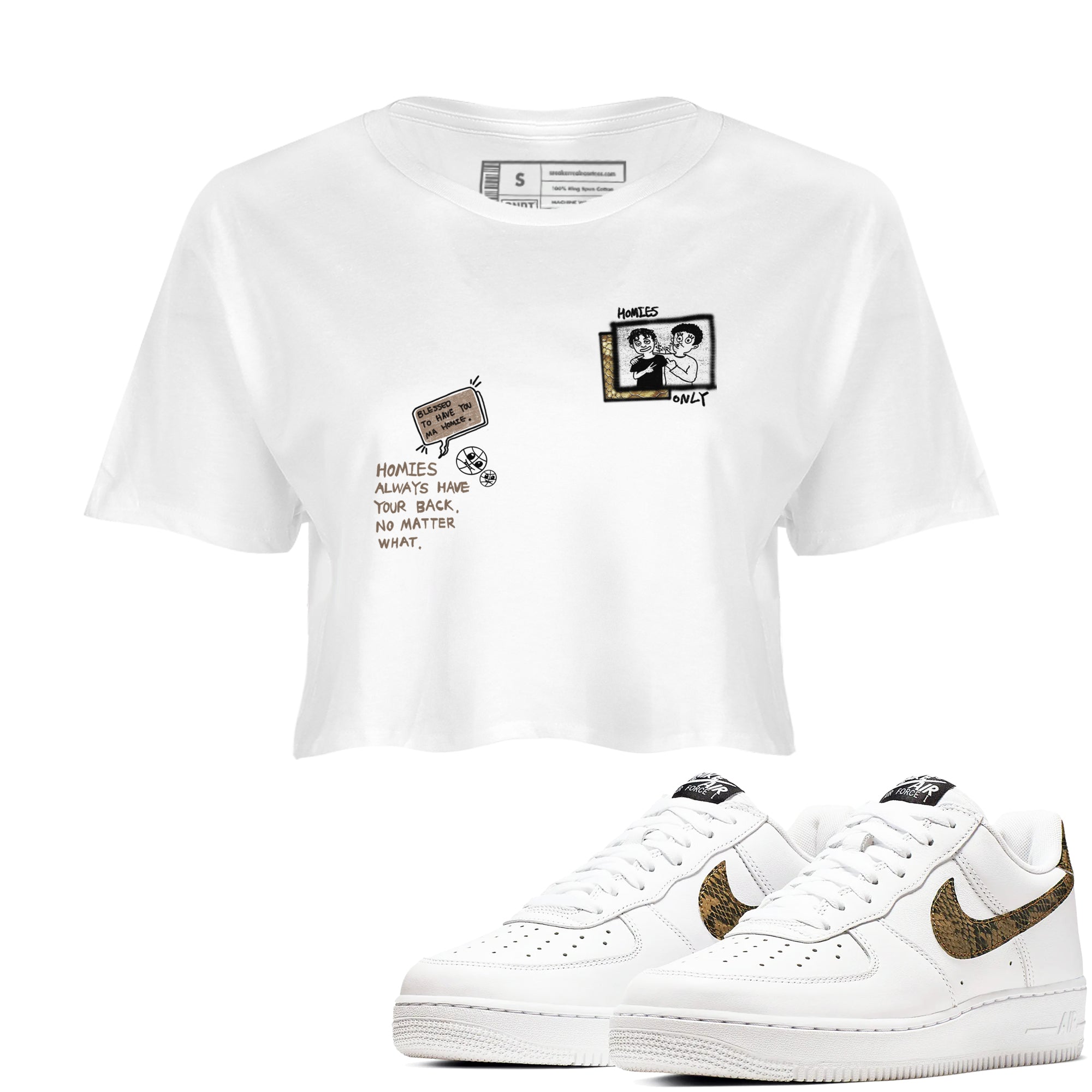 Air Force 1 Ivory Snake shirt to match jordans Homies Only sneaker tees Air Force 1 Ivory Snake Drip Gear Zone White 1 crop length shirt