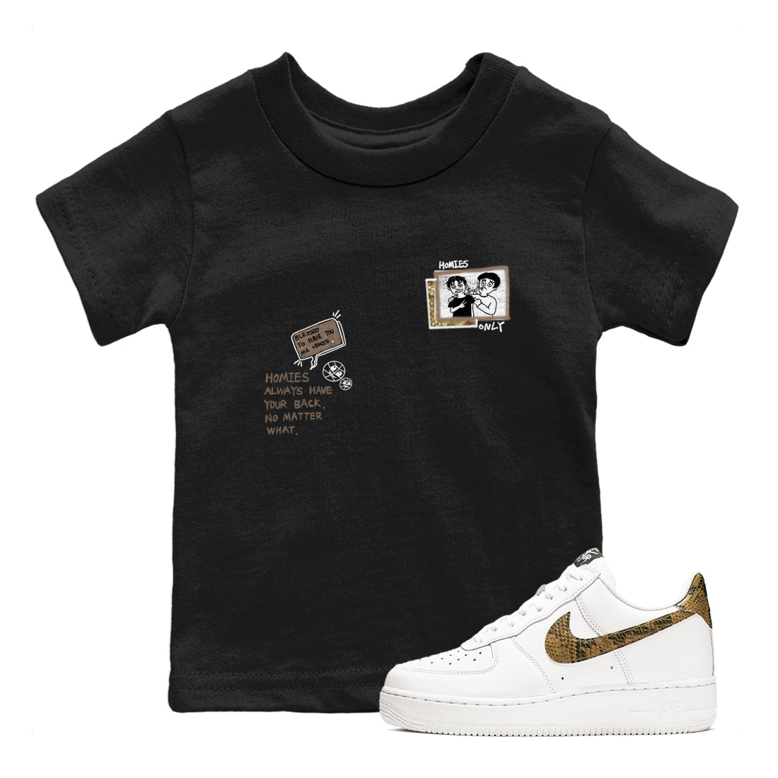 Air Force 1 Ivory Snake shirt to match jordans Homies Only sneaker tees Air Force 1 Ivory Snake Drip Gear Zone baby toddler Black 1 cotton Shirt