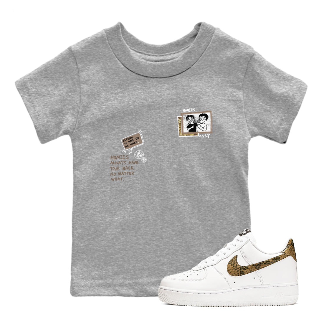 Air Force 1 Ivory Snake shirt to match jordans Homies Only sneaker tees Air Force 1 Ivory Snake Drip Gear Zone baby toddler Heather Grey 1 cotton Shirt