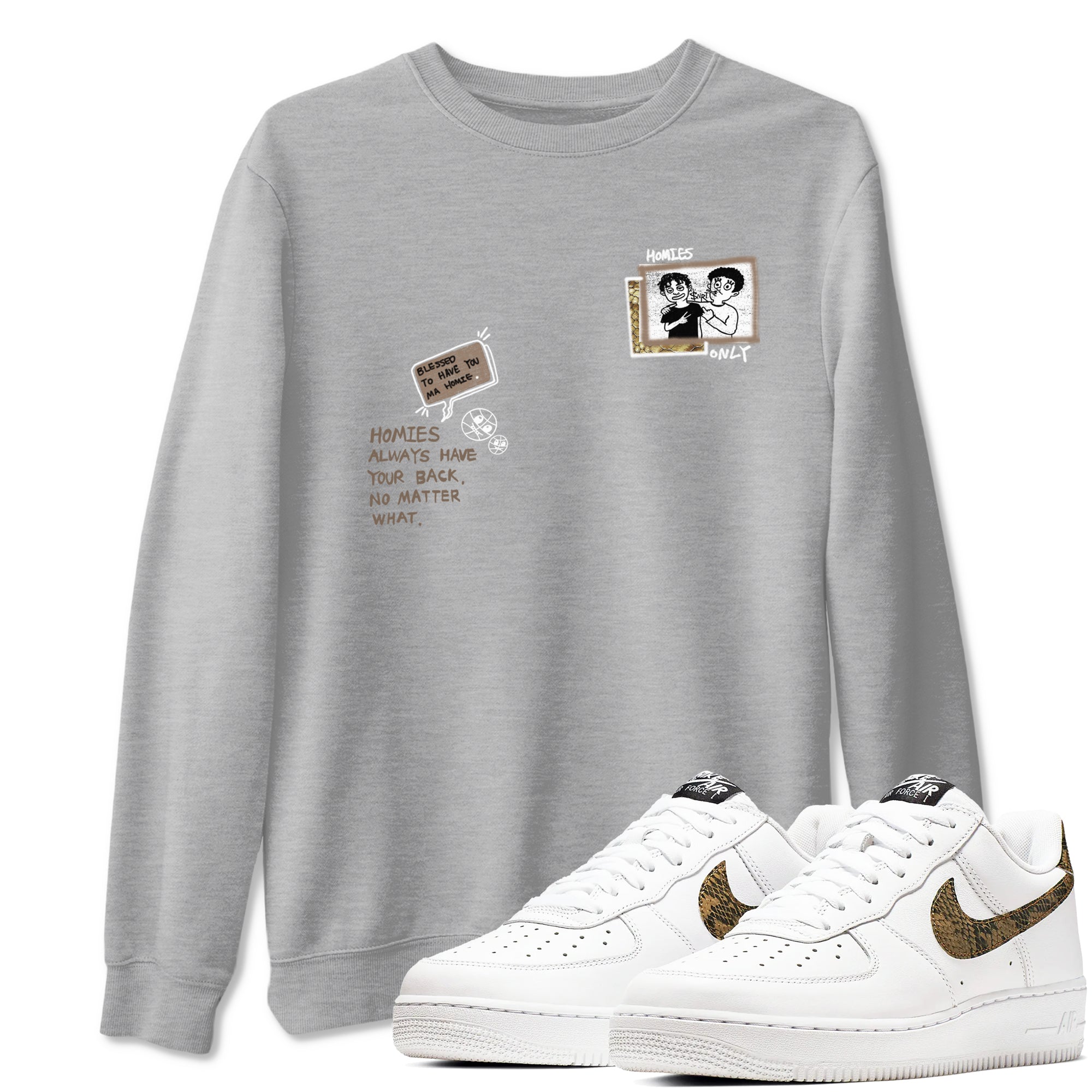 Air Force 1 Ivory Snake shirt to match jordans Homies Only sneaker tees Air Force 1 Ivory Snake Drip Gear Zone unisex cotton Heather Grey 1 crew neck shirt