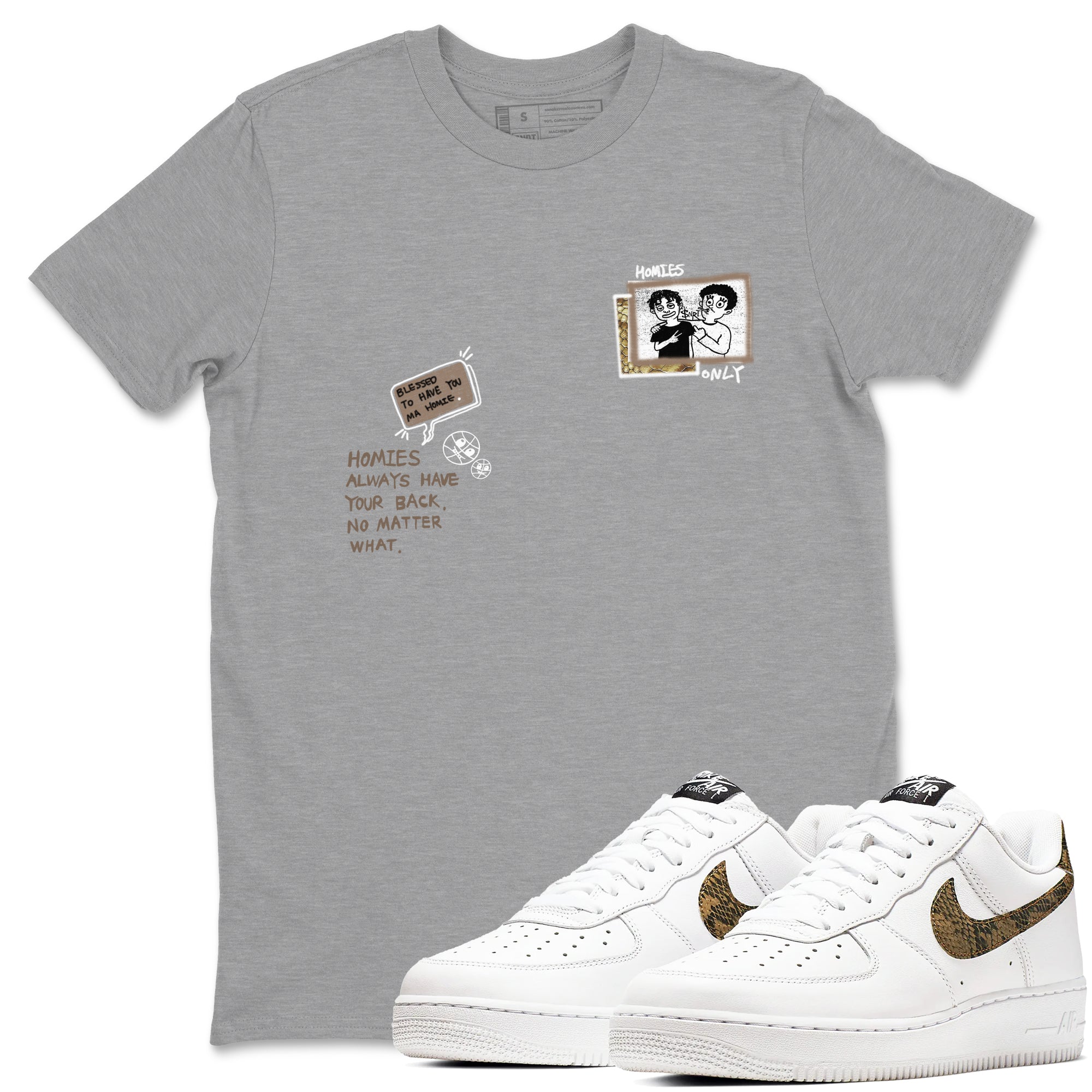 Air Force 1 Ivory Snake shirt to match jordans Homies Only sneaker tees Air Force 1 Ivory Snake Drip Gear Zone unisex cotton Heather Grey 1 crew neck shirt
