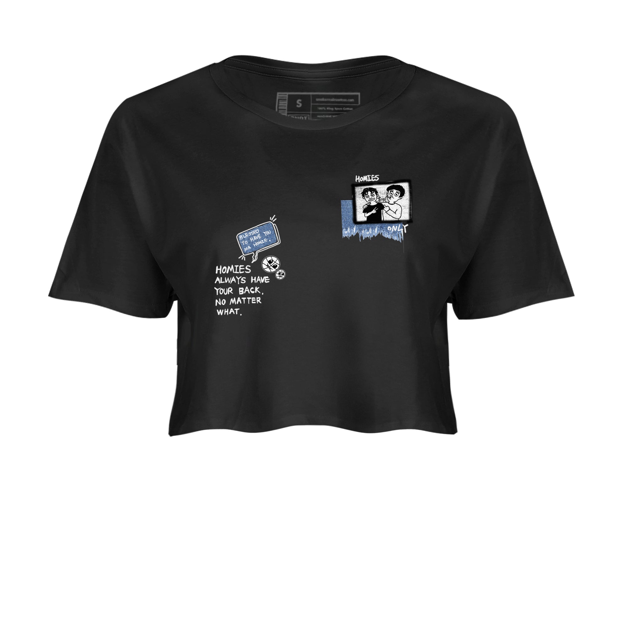 1s Denim shirts to match jordans Homies Only sneaker match tees Air Jordan 1 Denim Drip Gear Zone streetwear brand Black 2 crop tee