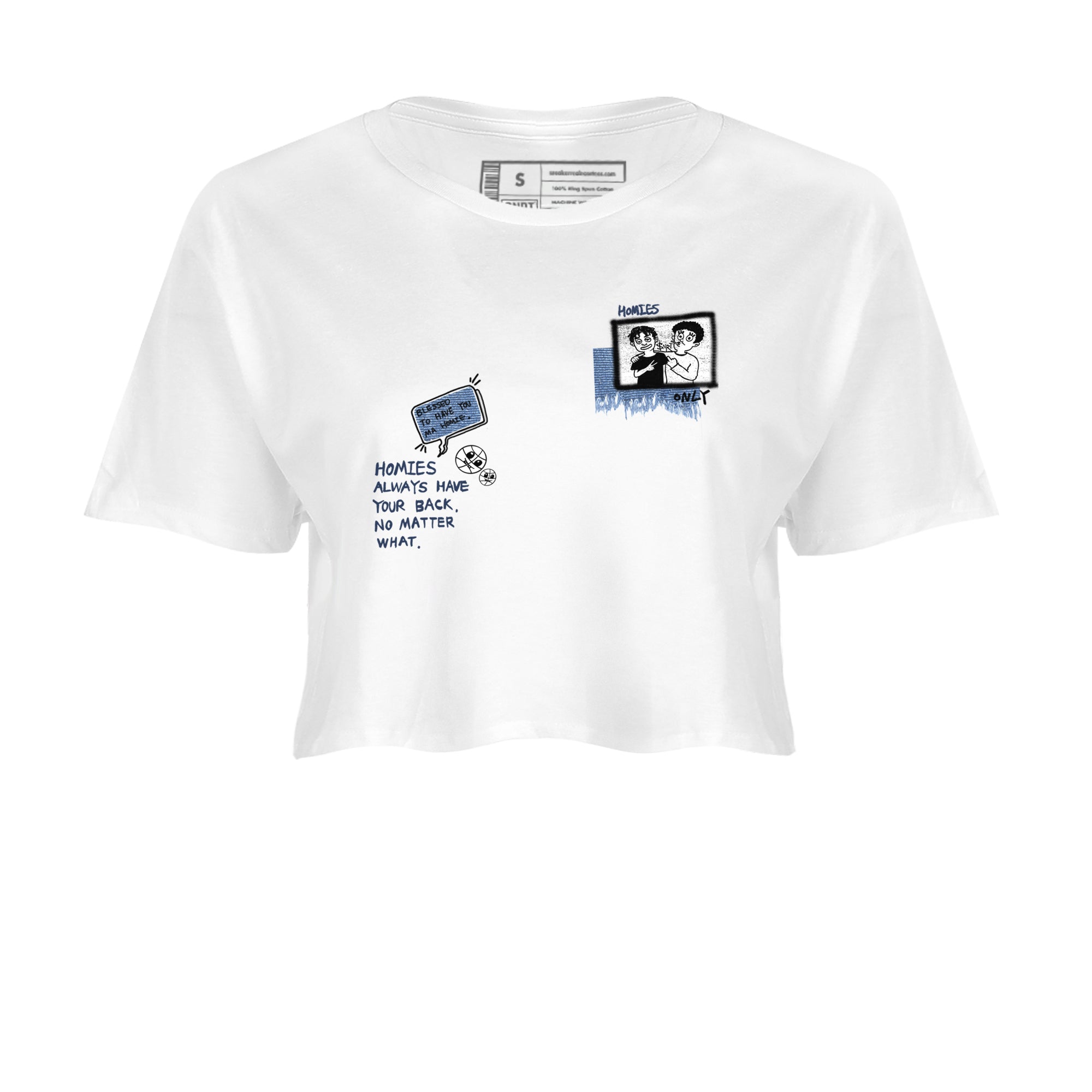 1s Denim shirts to match jordans Homies Only sneaker match tees Air Jordan 1 Denim Drip Gear Zone streetwear brand White 2 crop tee