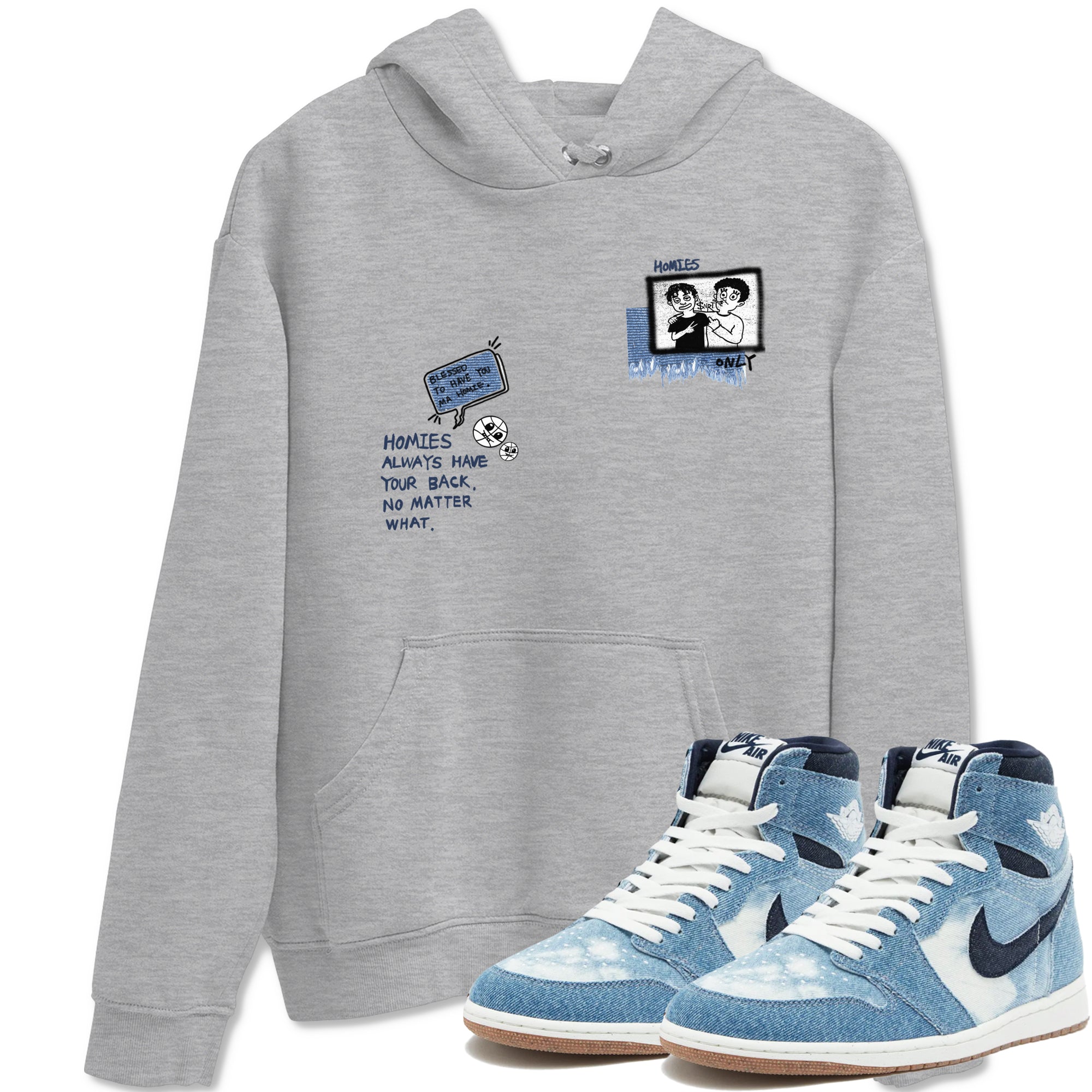 1s Denim shirts to match jordans Homies Only sneaker match tees Air Jordan 1 Denim Drip Gear Zone streetwear brand Heather Grey 1 unisex cotton tee
