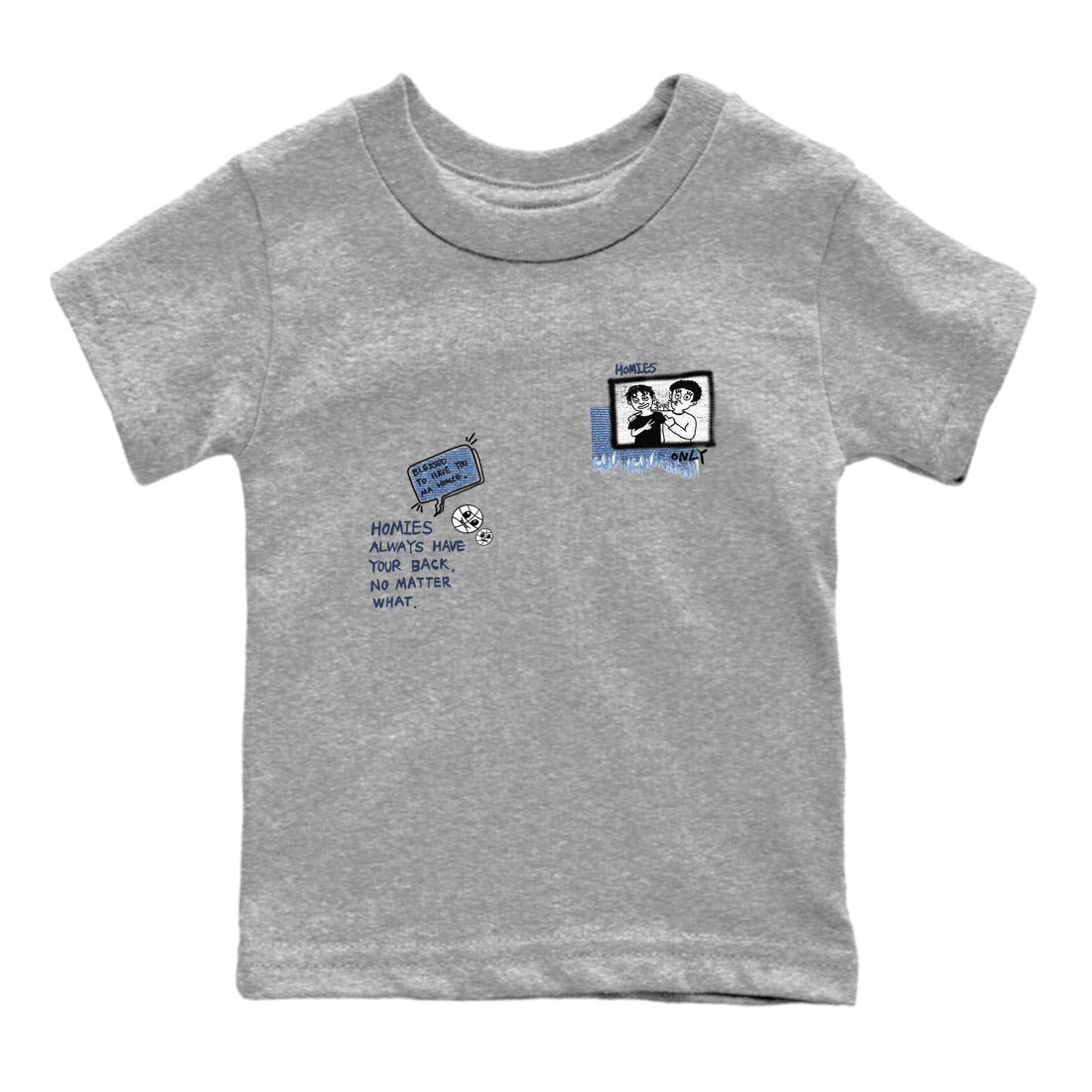 1s Denim shirts to match jordans Homies Only sneaker match tees Air Jordan 1 Denim Drip Gear Zone streetwear brand Baby and Youth Heather Grey 2 cotton tee