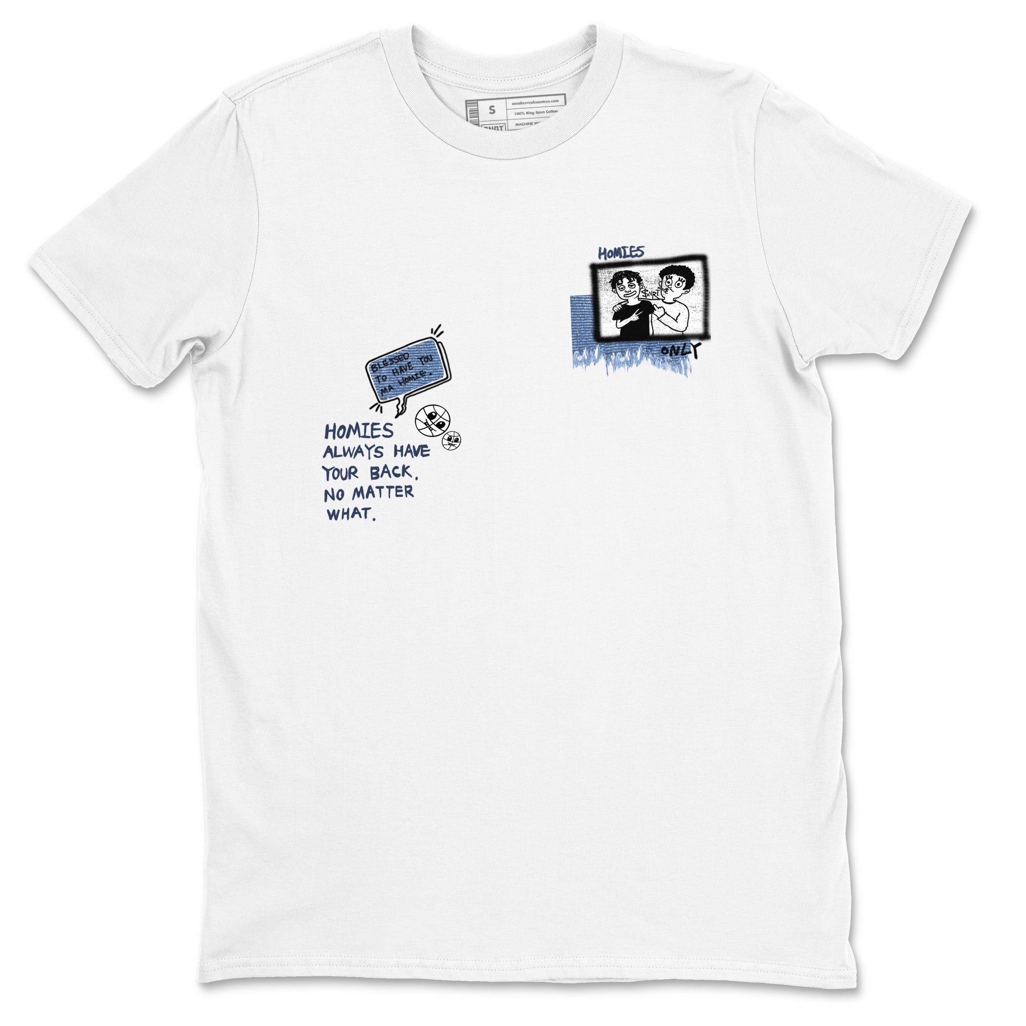 1s Denim shirts to match jordans Homies Only sneaker match tees Air Jordan 1 Denim Drip Gear Zone streetwear brand White 2 unisex cotton tee