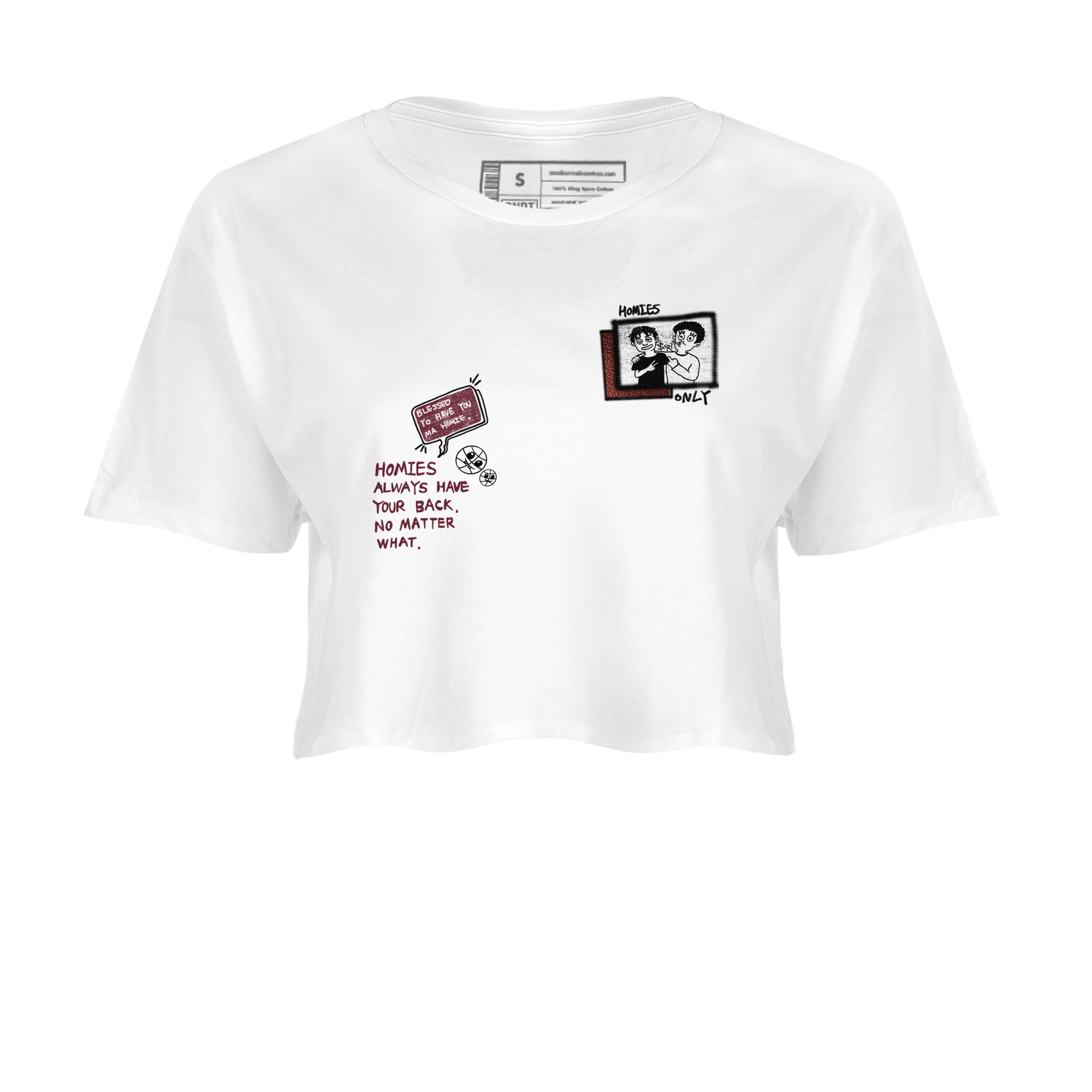 AJ1 High '85 Metallic Burgundy shirts to match jordans Homies Only sneaker match tees 1s High '85 Metallic Burgundy Drip Gear Zone streetwear brand White 2 crop tee