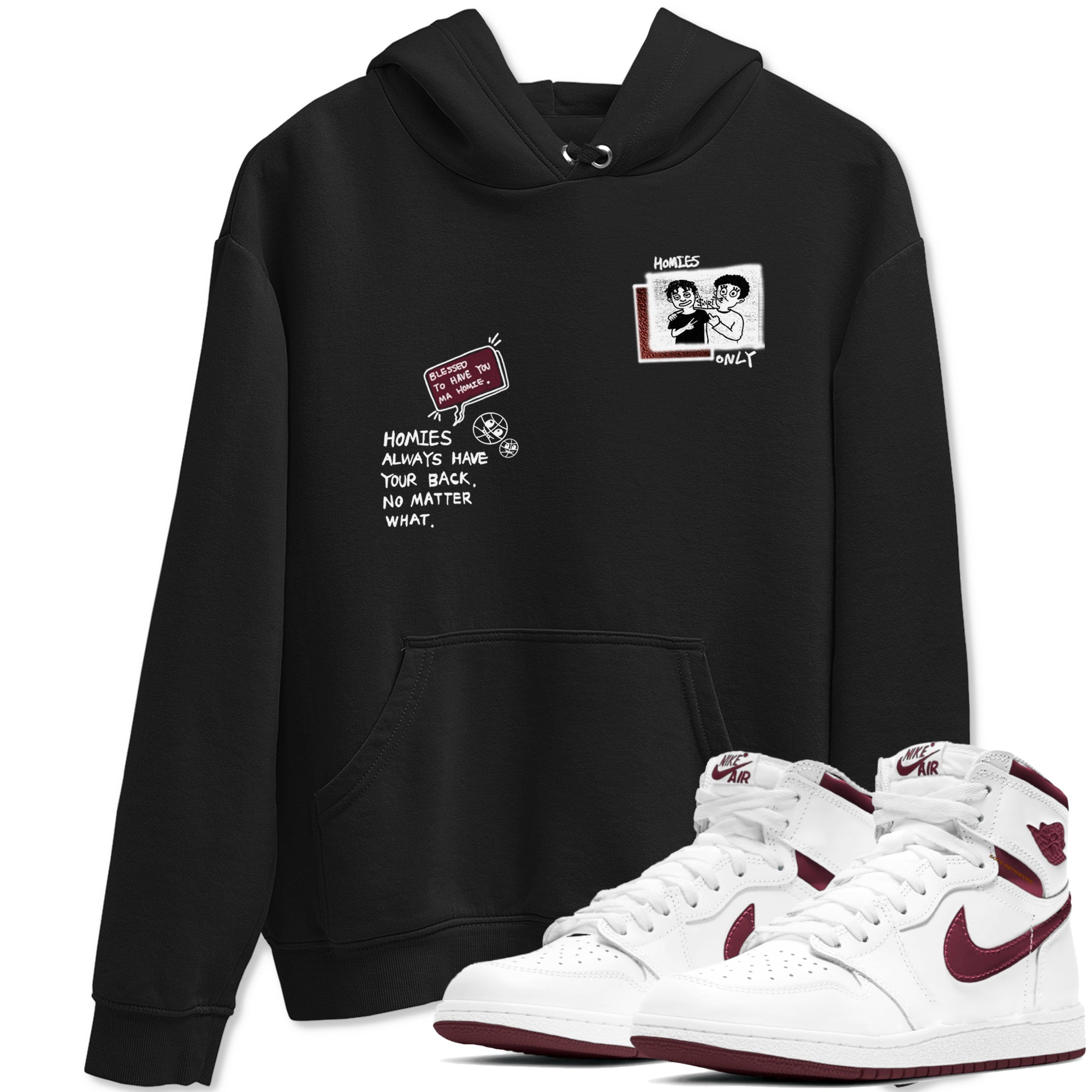 AJ1 High '85 Metallic Burgundy shirts to match jordans Homies Only sneaker match tees 1s High '85 Metallic Burgundy Drip Gear Zone streetwear brand Black 1 unisex cotton tee