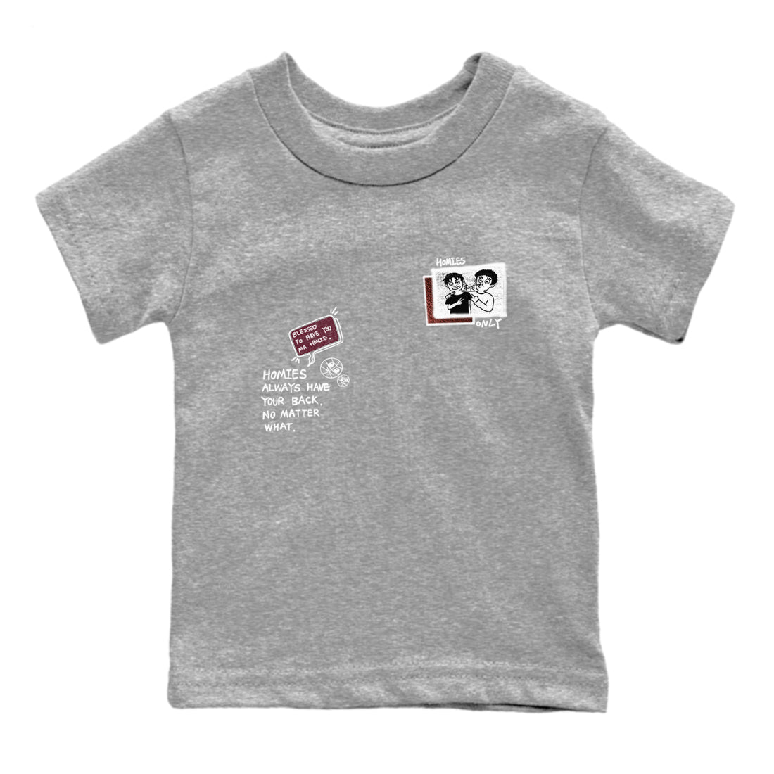 AJ1 High '85 Metallic Burgundy shirts to match jordans Homies Only sneaker match tees 1s High '85 Metallic Burgundy Drip Gear Zone streetwear brand Baby and Youth Heather Grey 2 cotton tee