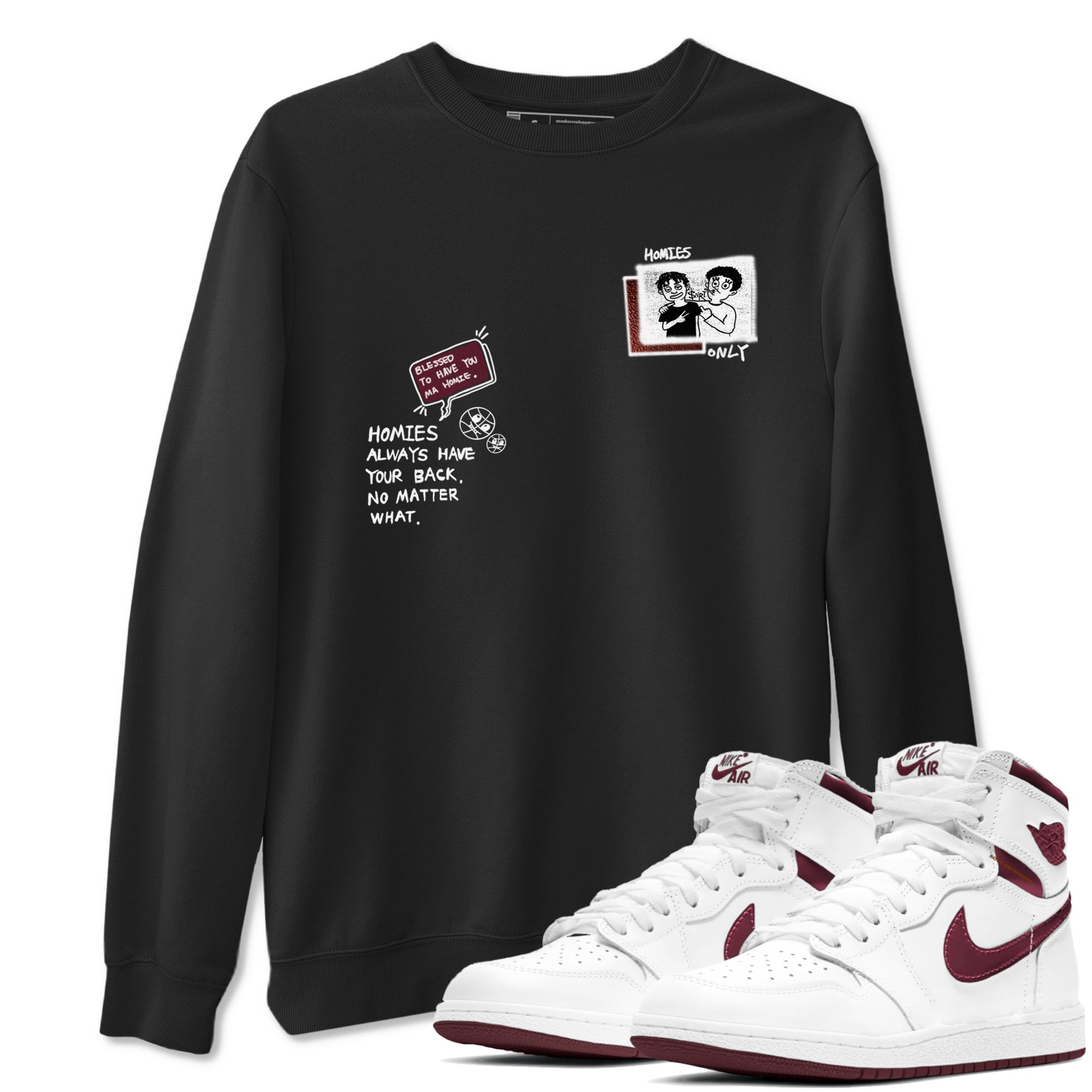 AJ1 High '85 Metallic Burgundy shirts to match jordans Homies Only sneaker match tees 1s High '85 Metallic Burgundy Drip Gear Zone streetwear brand Black 1 unisex cotton tee