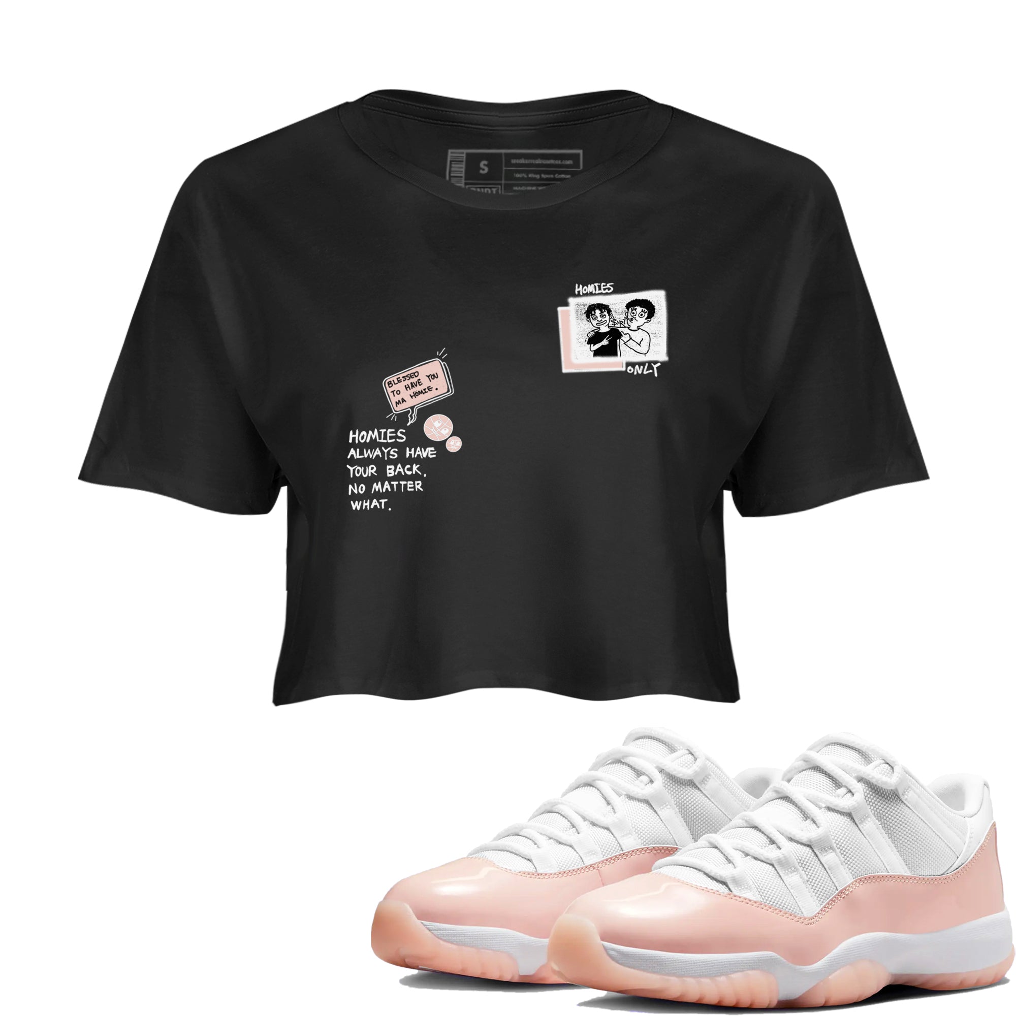 11s Legend Pink shirts to match jordans Homies Only sneaker match tees Air Jordan 11 Legend Pink Drip Gear Zone streetwear brand Black 1 crop tee