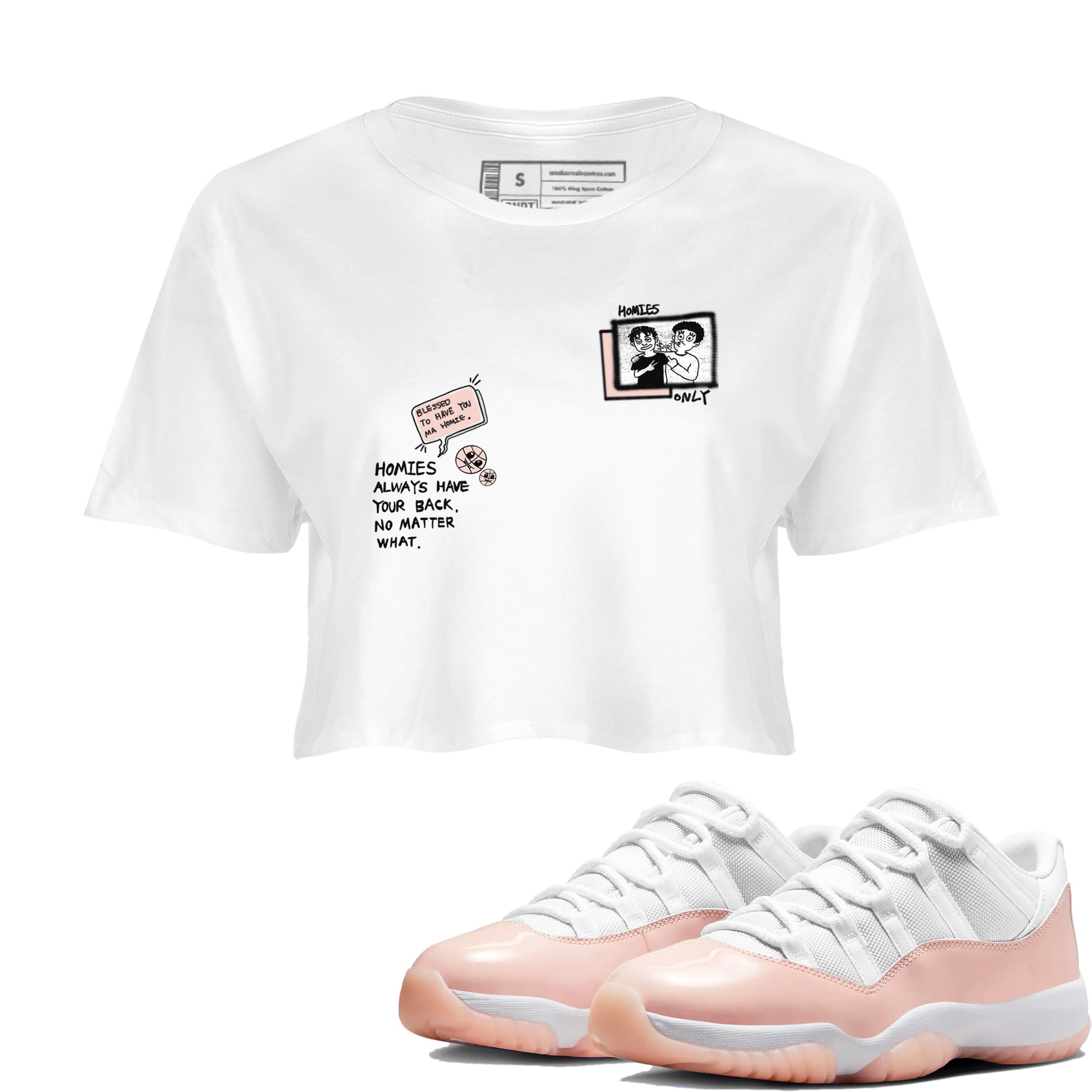11s Legend Pink shirts to match jordans Homies Only sneaker match tees Air Jordan 11 Legend Pink Drip Gear Zone streetwear brand White 1 crop tee