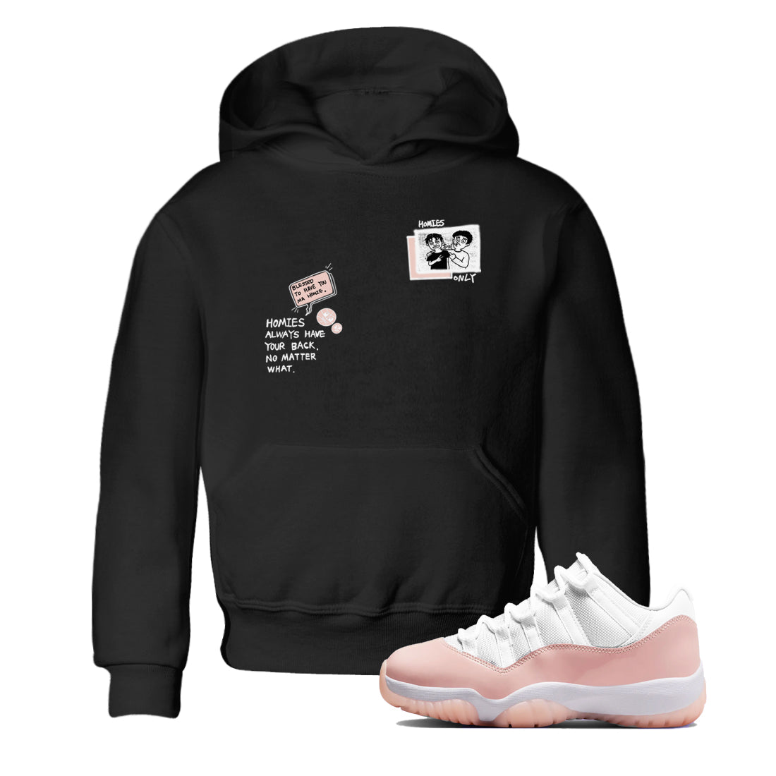 11s Legend Pink shirts to match jordans Homies Only sneaker match tees Air Jordan 11 Legend Pink Drip Gear Zone streetwear brand Baby and Youth Black 1 cotton tee