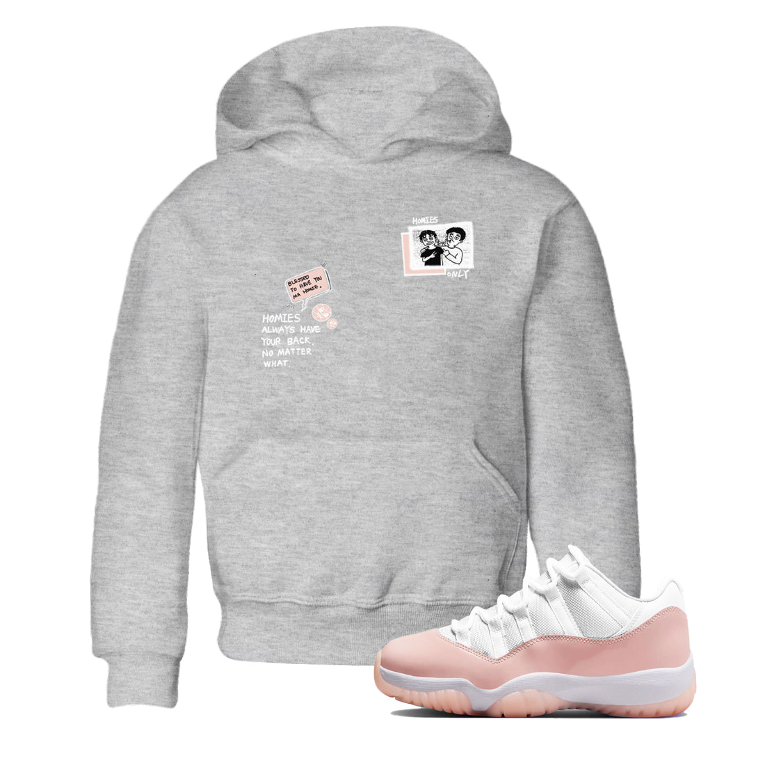 11s Legend Pink shirts to match jordans Homies Only sneaker match tees Air Jordan 11 Legend Pink Drip Gear Zone streetwear brand Baby and Youth Heather Grey 1 cotton tee