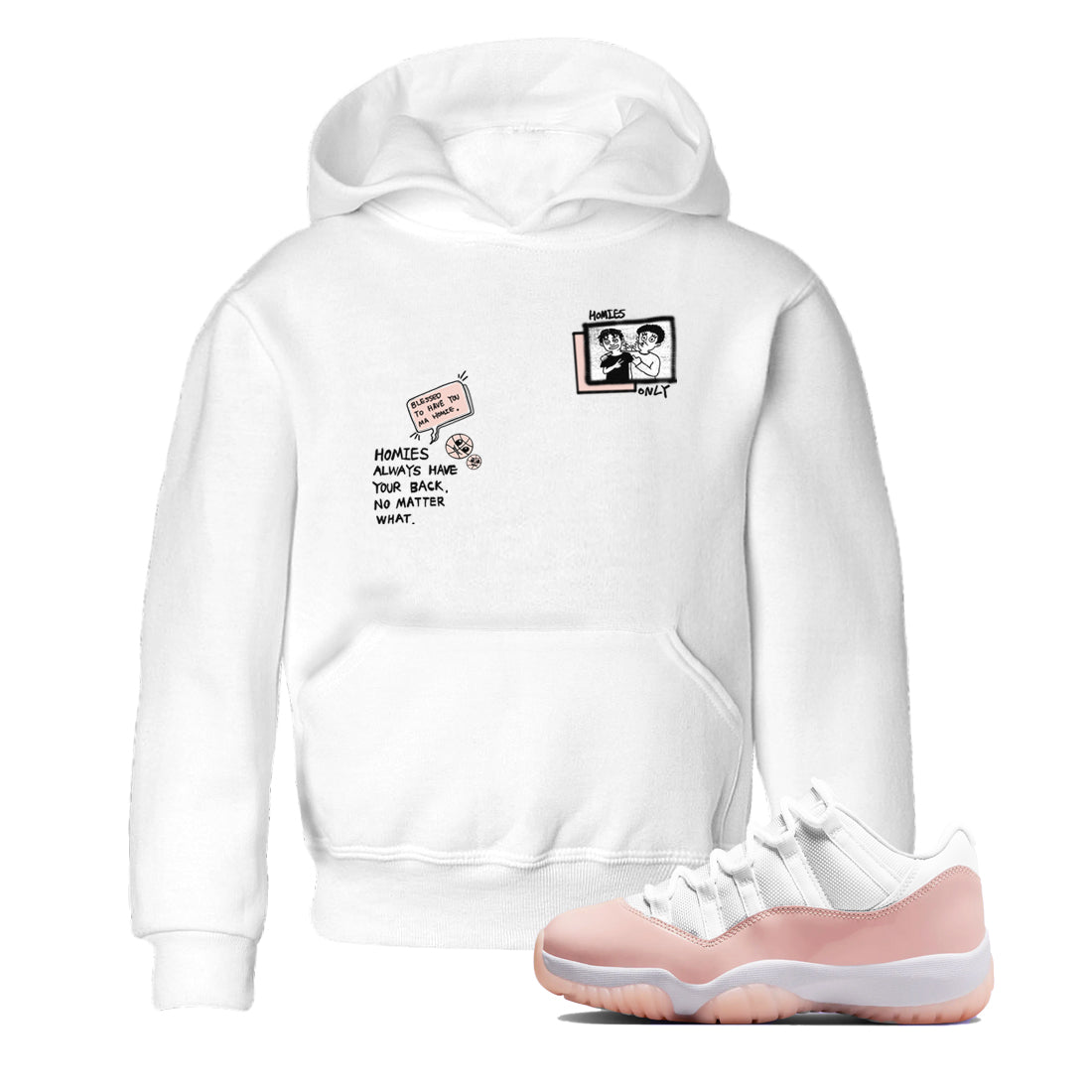 11s Legend Pink shirts to match jordans Homies Only sneaker match tees Air Jordan 11 Legend Pink Drip Gear Zone streetwear brand Baby and Youth White 1 cotton tee