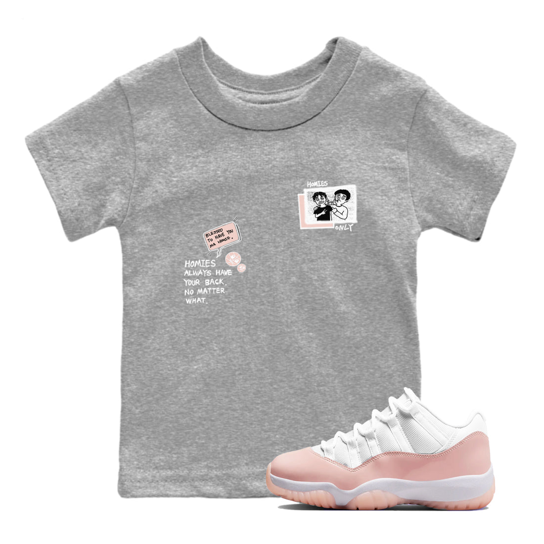 11s Legend Pink shirts to match jordans Homies Only sneaker match tees Air Jordan 11 Legend Pink Drip Gear Zone streetwear brand Baby and Youth Heather Grey 1 cotton tee