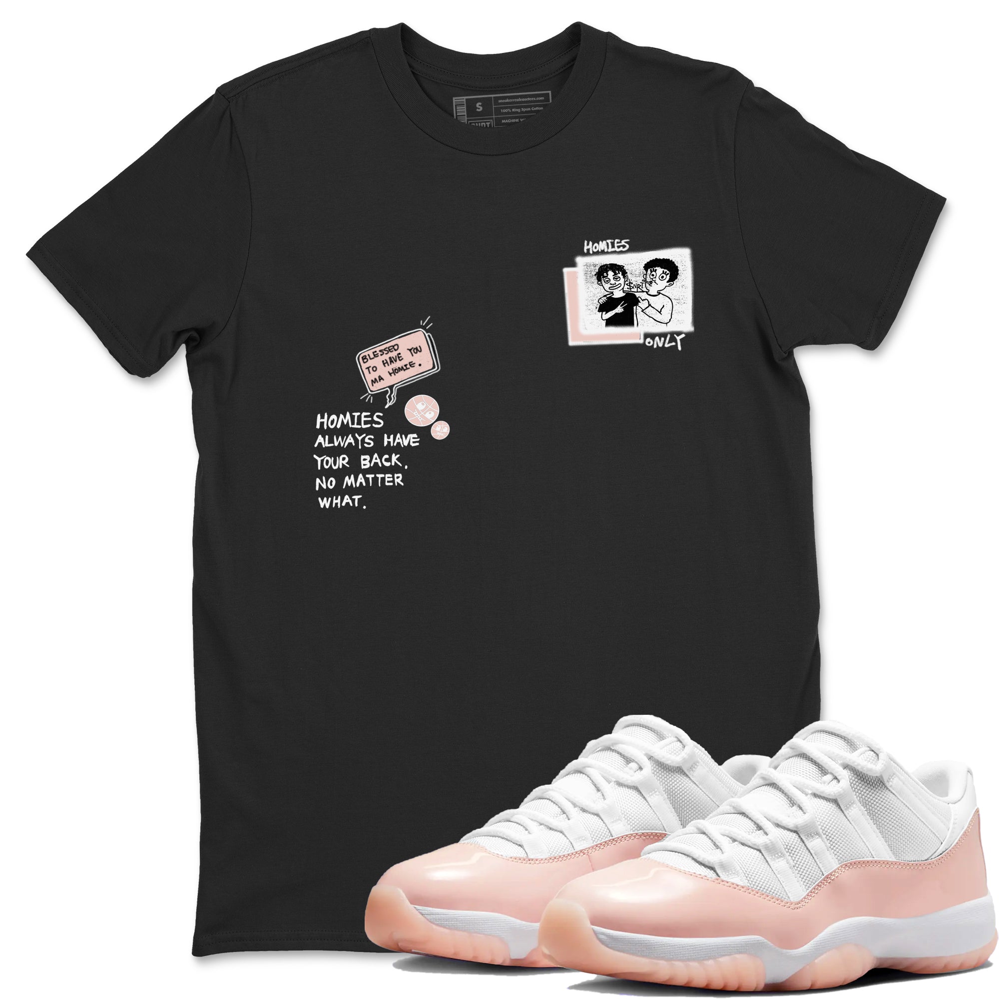 11s Legend Pink shirts to match jordans Homies Only sneaker match tees Air Jordan 11 Legend Pink Drip Gear Zone streetwear brand Black 1 unisex cotton tee
