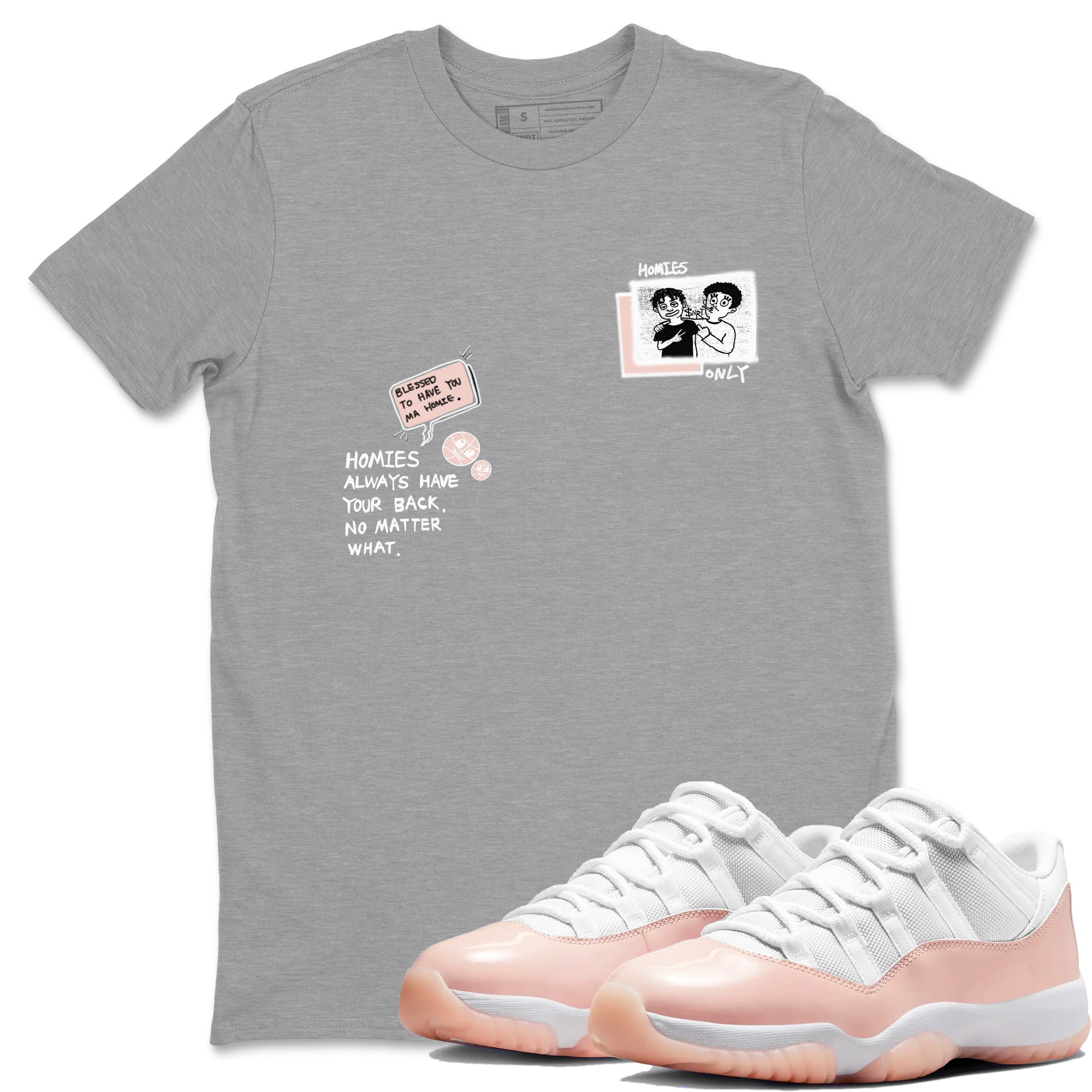 11s Legend Pink shirts to match jordans Homies Only sneaker match tees Air Jordan 11 Legend Pink Drip Gear Zone streetwear brand Heather Grey 1 unisex cotton tee