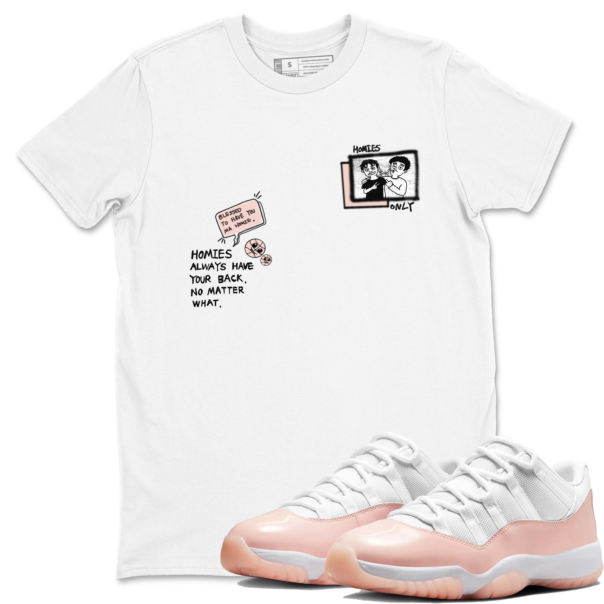 11s Legend Pink shirts to match jordans Homies Only sneaker match tees Air Jordan 11 Legend Pink Drip Gear Zone streetwear brand White 1 unisex cotton tee