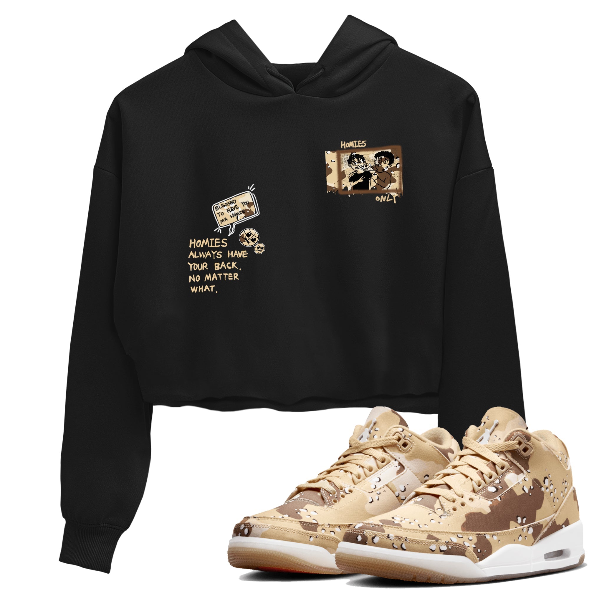 AJ3 Desert Camo shirts to match jordans Homies Only sneaker match tees Air Jordan 3 Desert Camo Drip Gear Zone streetwear brand Black 1 crop tee