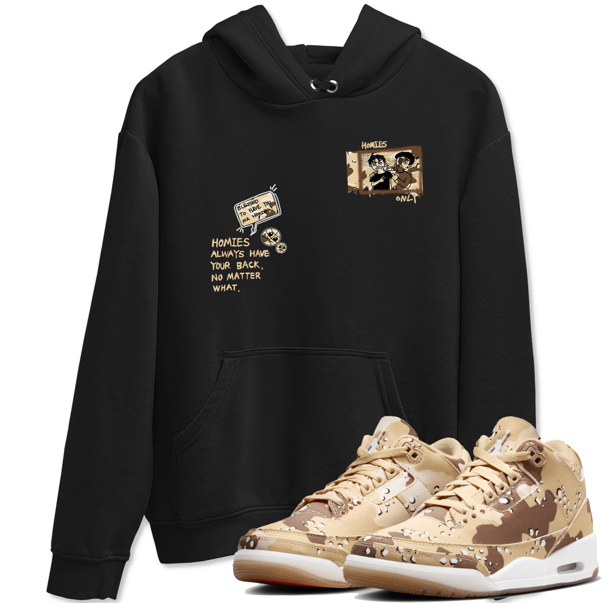 AJ3 Desert Camo shirts to match jordans Homies Only sneaker match tees Air Jordan 3 Desert Camo Drip Gear Zone streetwear brand Black 1 unisex cotton tee