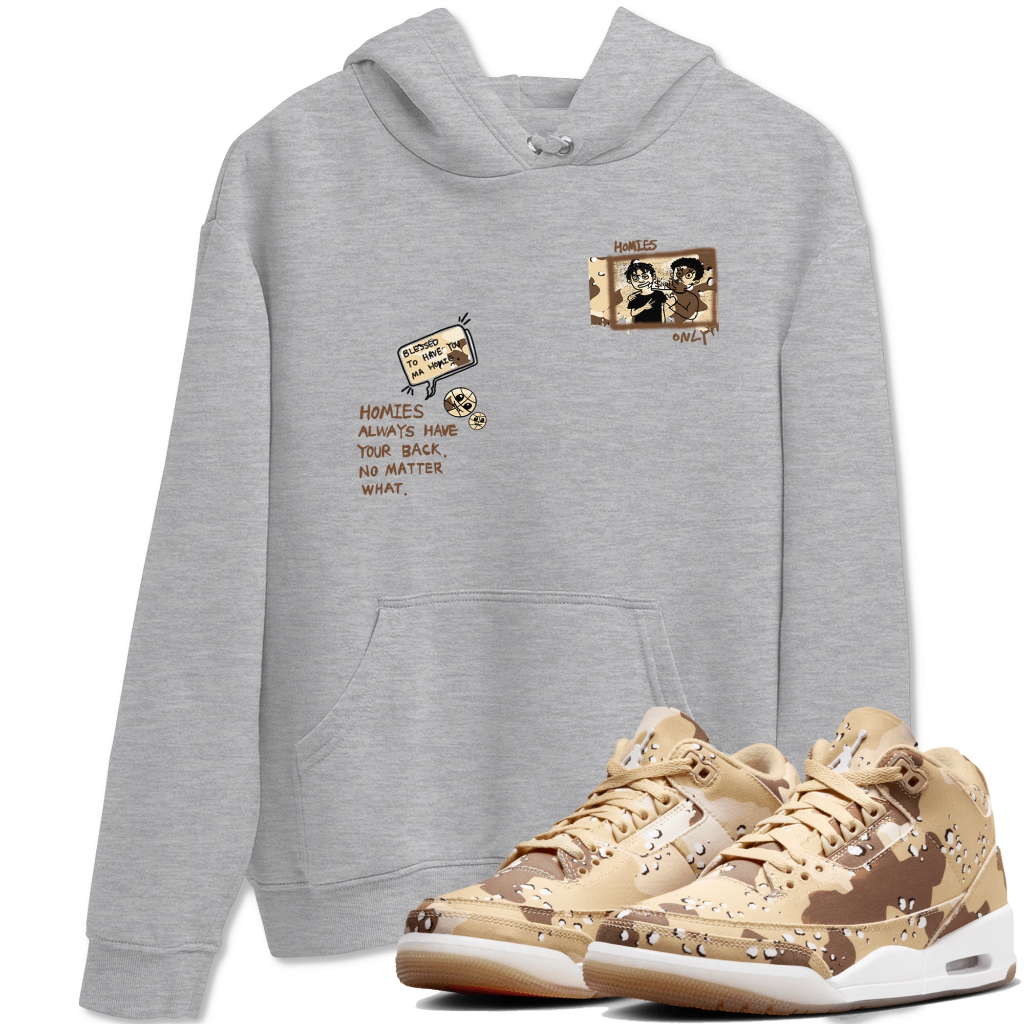 AJ3 Desert Camo shirts to match jordans Homies Only sneaker match tees Air Jordan 3 Desert Camo Drip Gear Zone streetwear brand Heather Grey 1 unisex cotton tee
