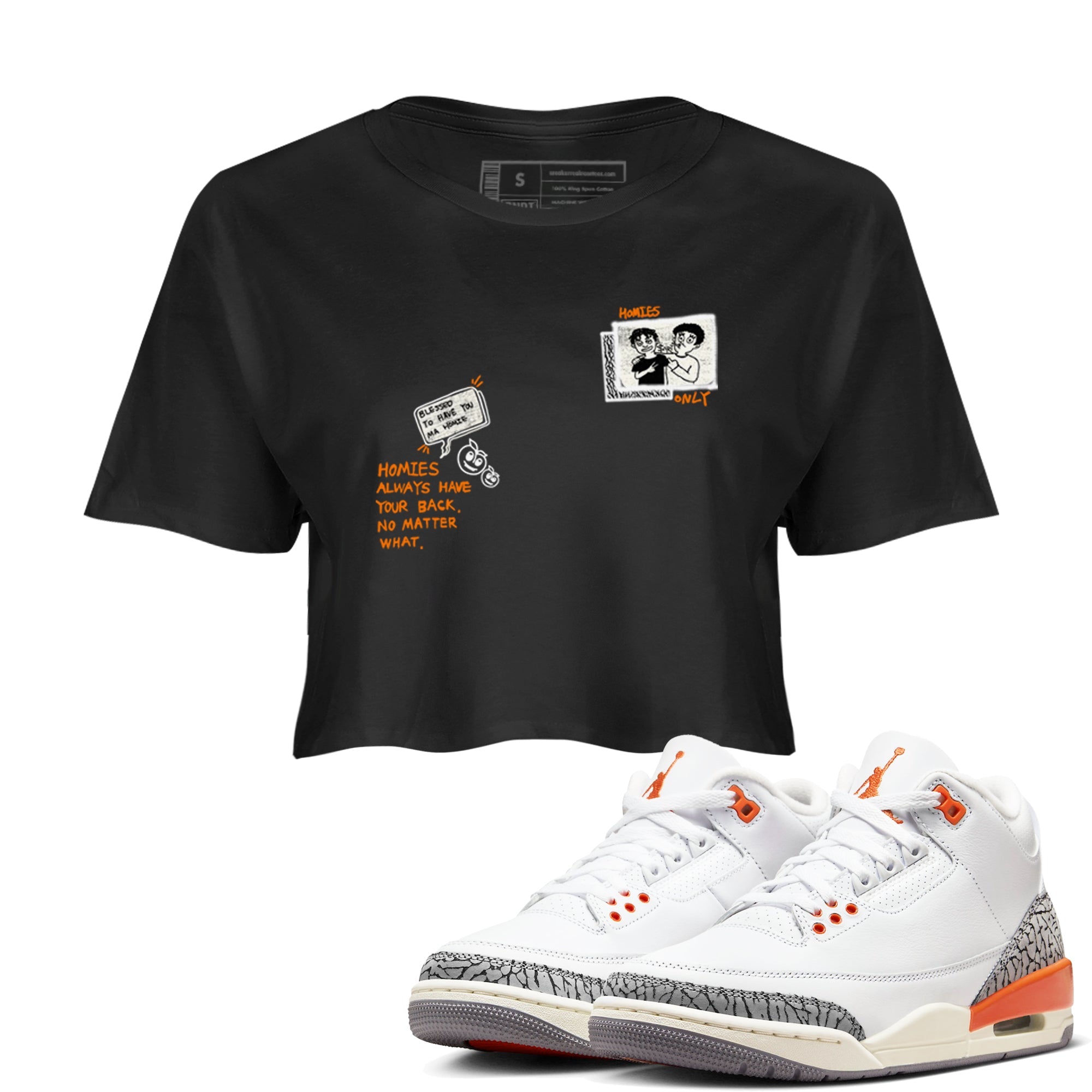 3s Georgia Peach shirt to match jordans Homies Only sneaker tees Air Jordan 3 Georgia Peach Drip Gear Zone Black 1 crop length shirt