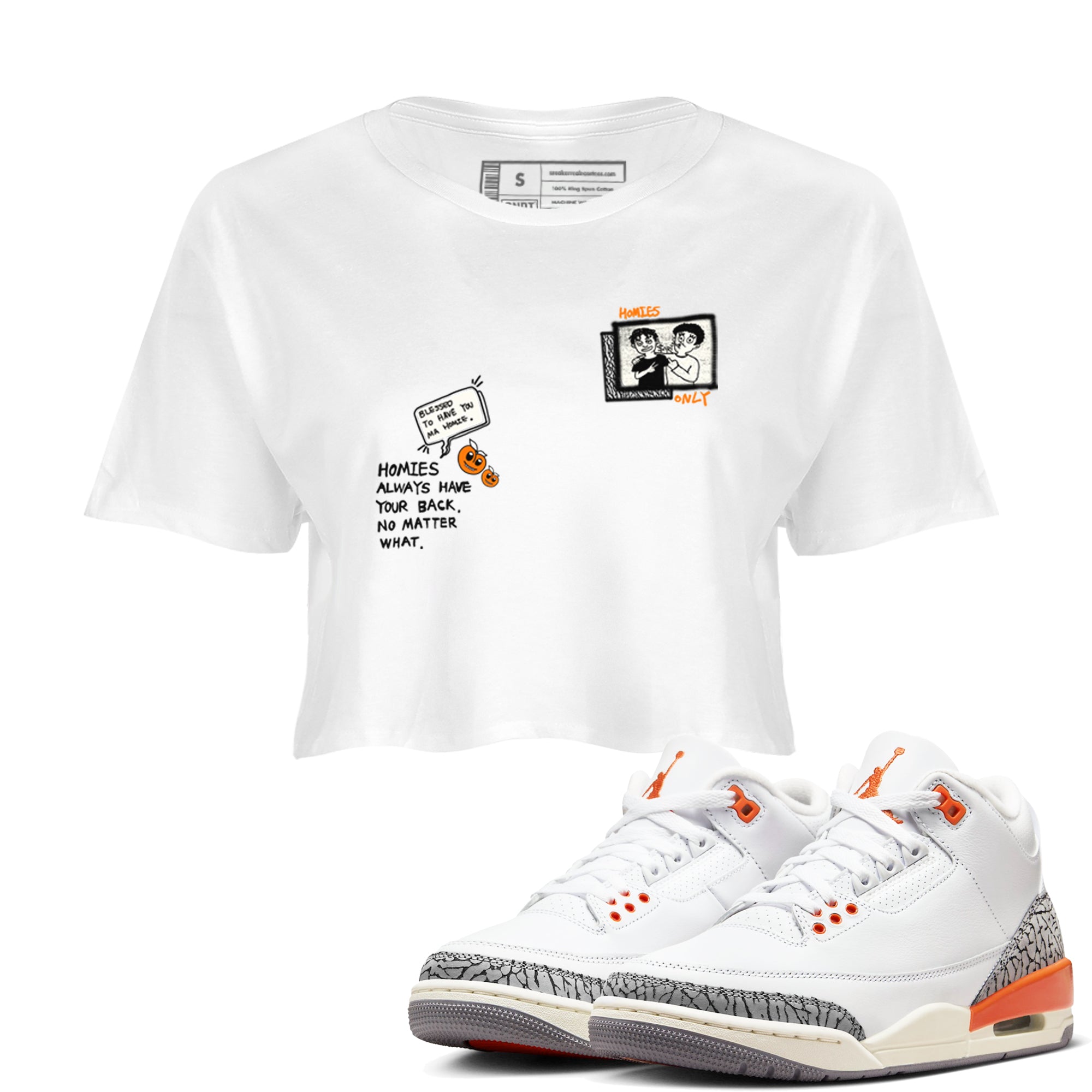 3s Georgia Peach shirt to match jordans Homies Only sneaker tees Air Jordan 3 Georgia Peach Drip Gear Zone White 1 crop length shirt