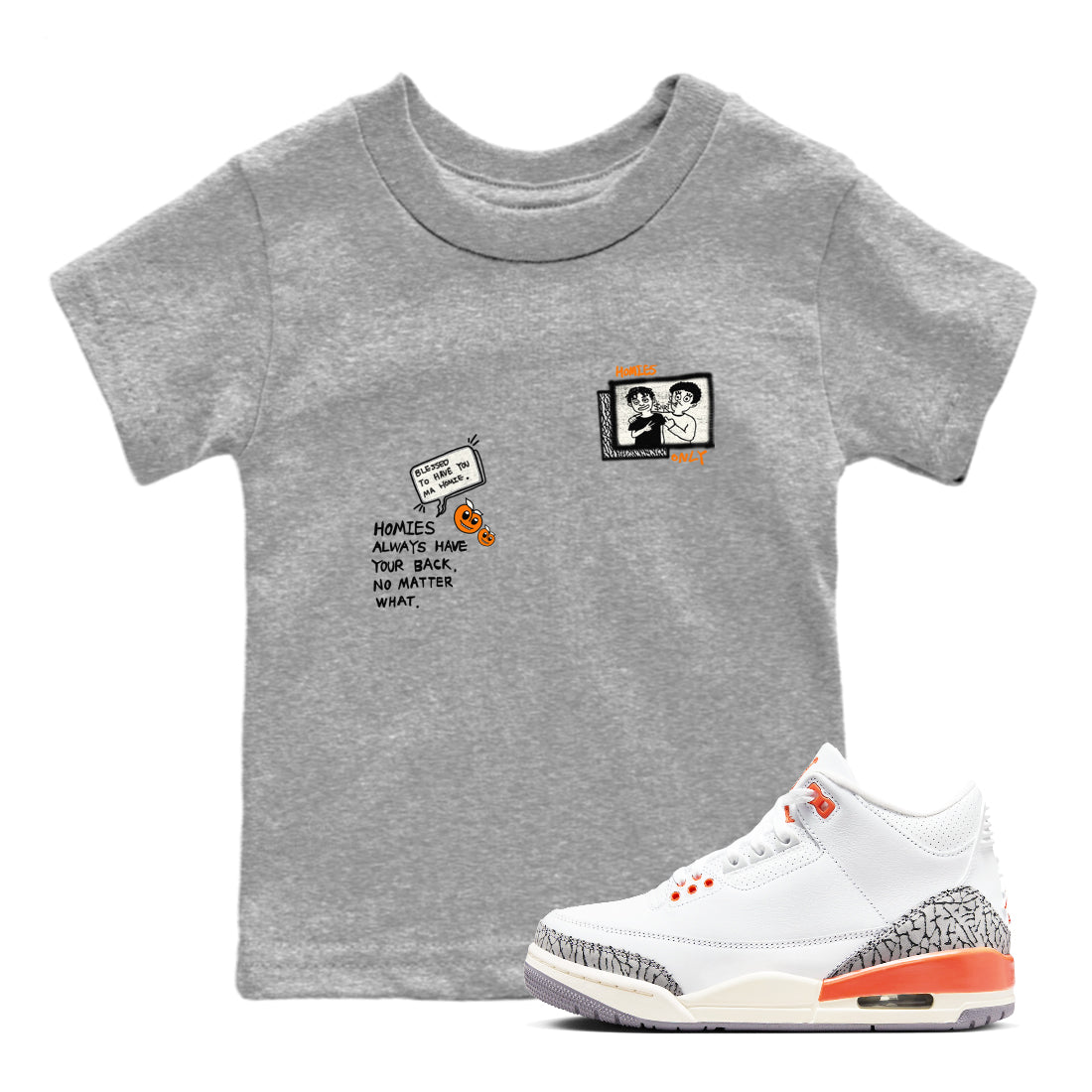 3s Georgia Peach shirt to match jordans Homies Only sneaker tees Air Jordan 3 Georgia Peach Drip Gear Zone baby toddler Heather Grey 1 cotton Shirt