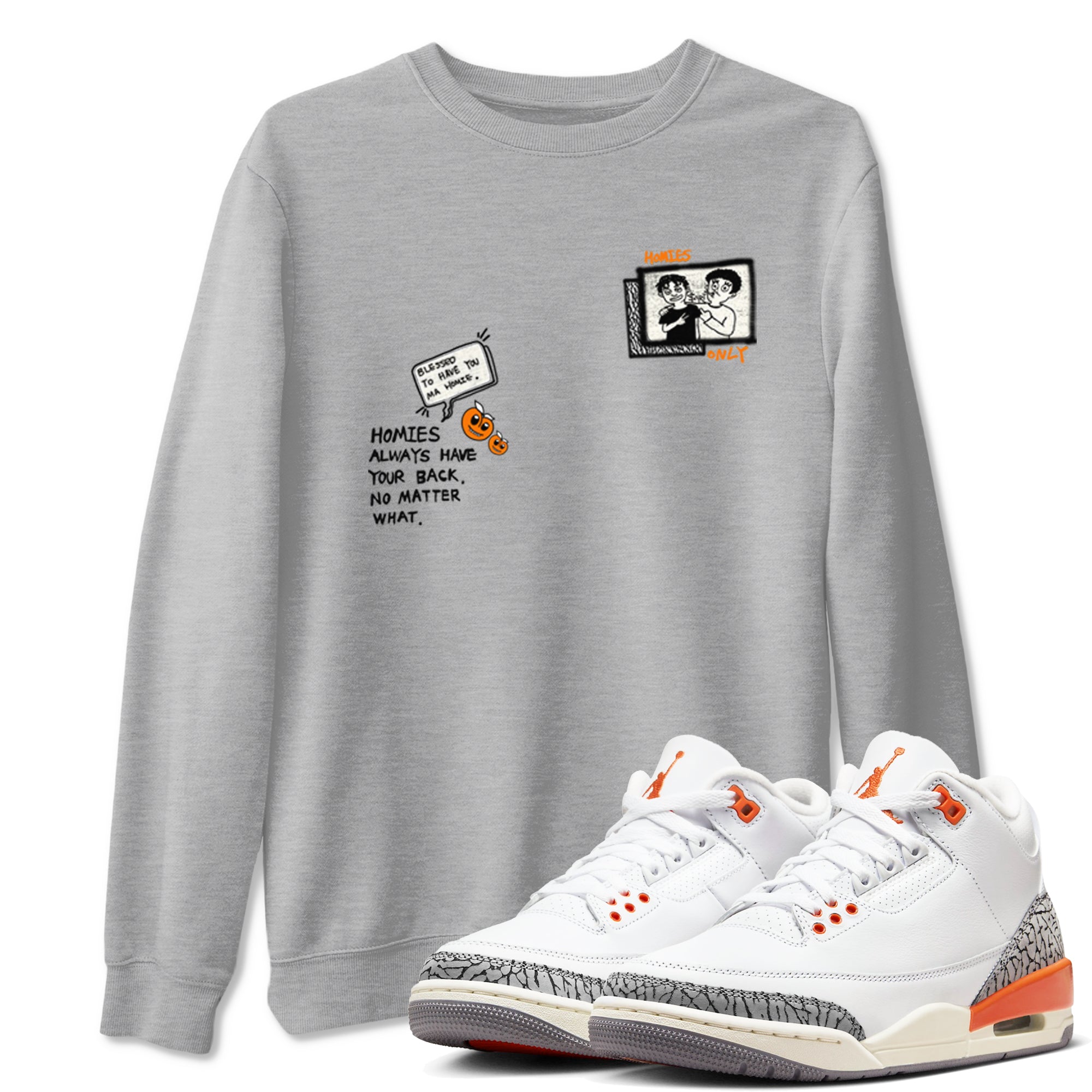 3s Georgia Peach shirt to match jordans Homies Only sneaker tees Air Jordan 3 Georgia Peach Drip Gear Zone unisex cotton Heather Grey 1 crew neck shirt