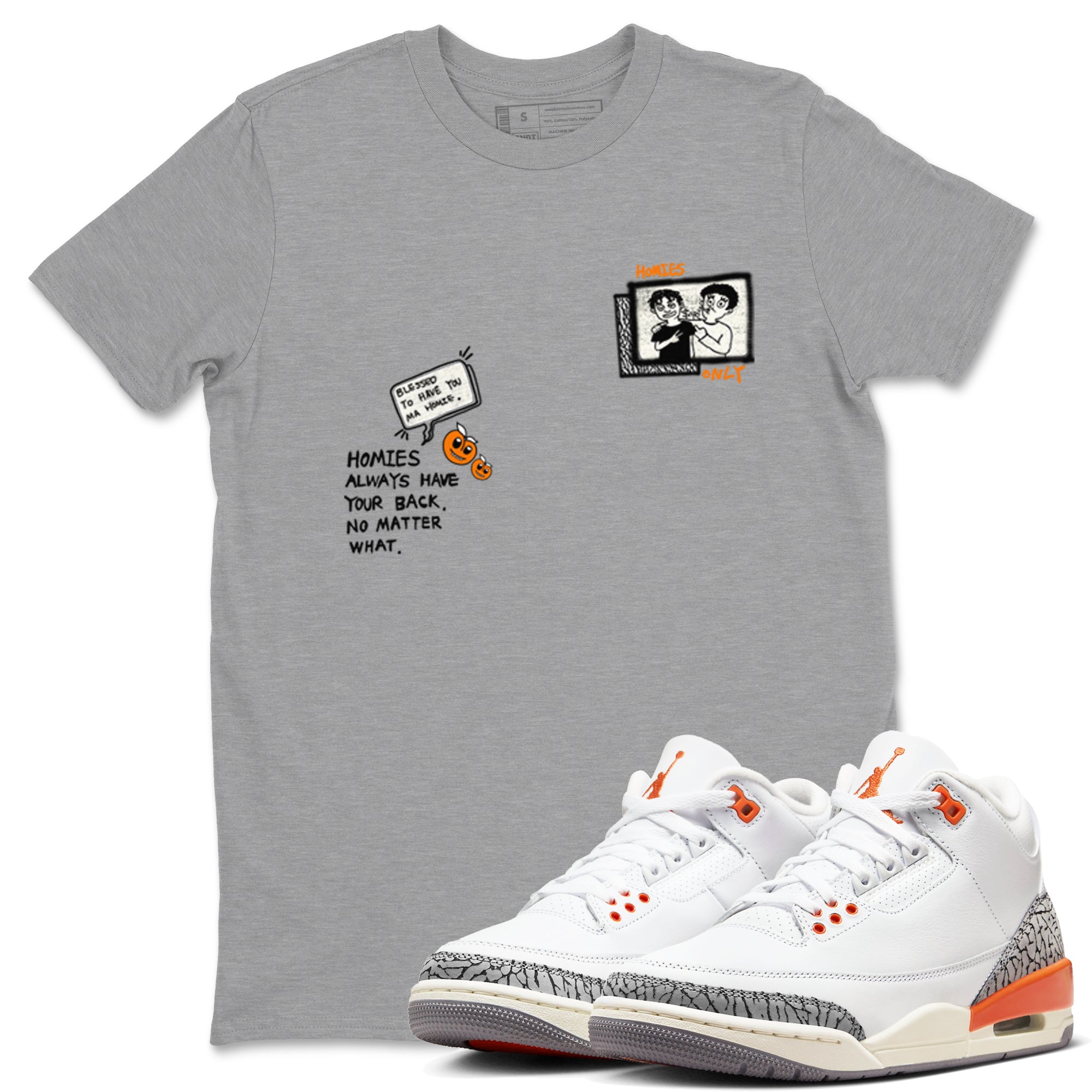 3s Georgia Peach shirt to match jordans Homies Only sneaker tees Air Jordan 3 Georgia Peach Drip Gear Zone unisex cotton Heather Grey 1 crew neck shirt
