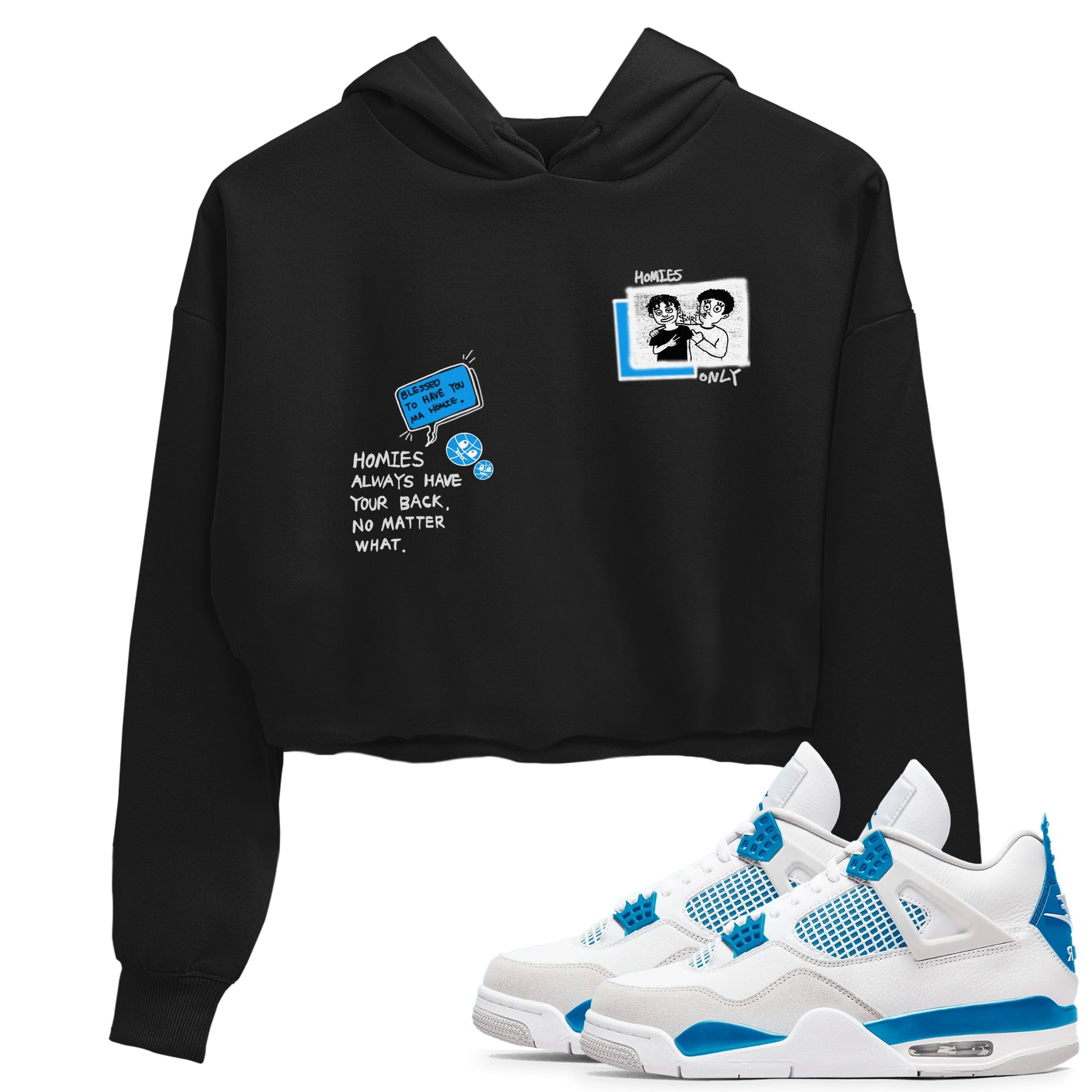 4s Military Blue shirt to match jordans Homies Only sneaker tees Air Jordan 4 Military Blue Drip Gear Zone Black 1 crop length shirt