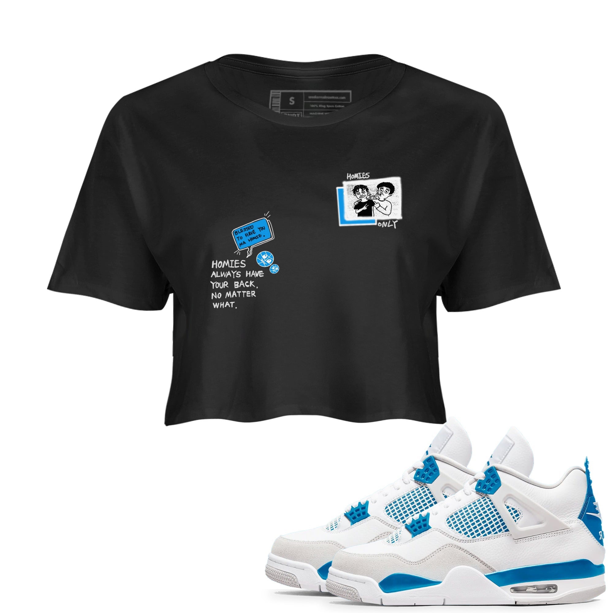 4s Military Blue shirt to match jordans Homies Only sneaker tees Air Jordan 4 Military Blue Drip Gear Zone Black 1 crop length shirt
