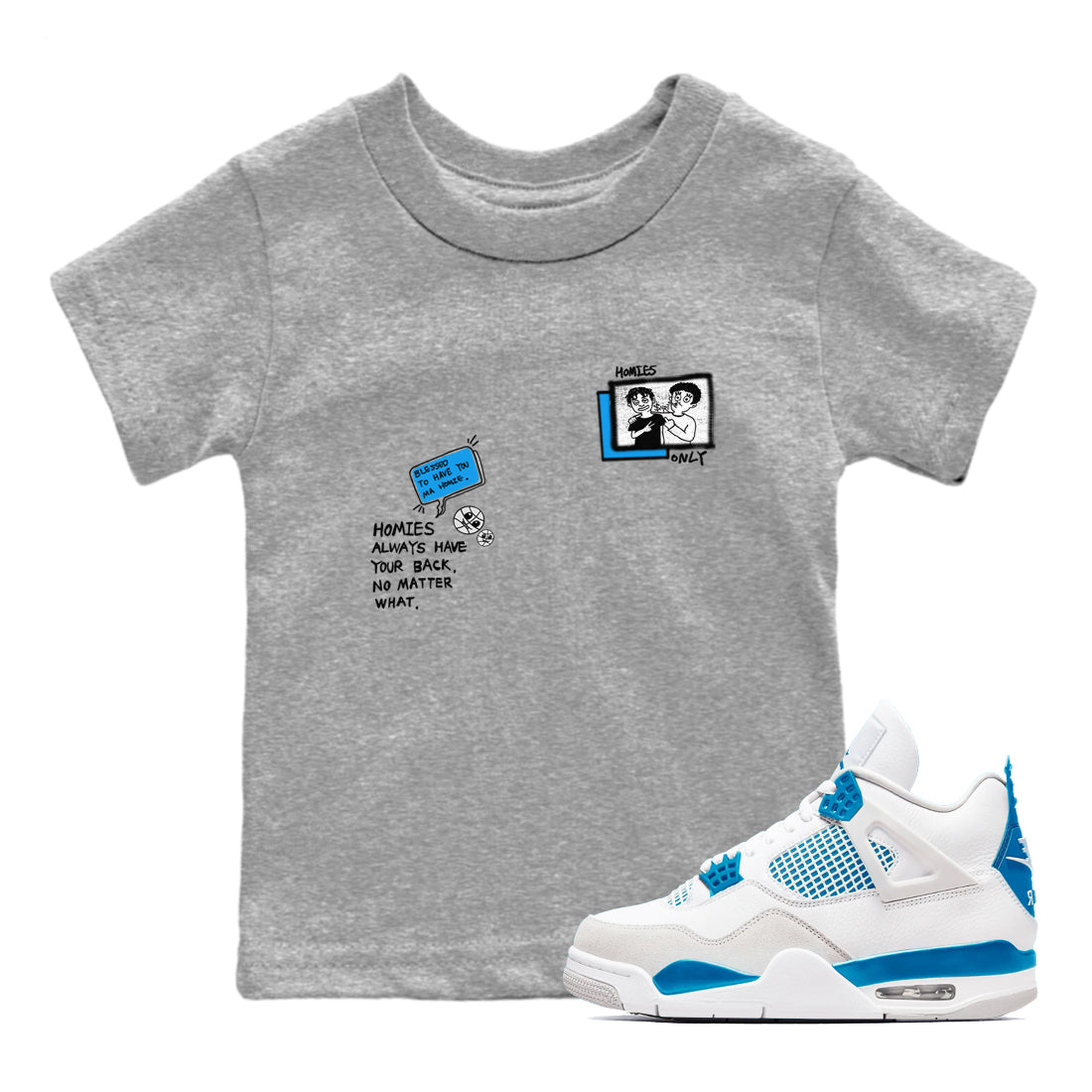 4s Military Blue shirt to match jordans Homies Only sneaker tees Air Jordan 4 Military Blue Drip Gear Zone baby toddler Heather Grey 1 cotton Shirt