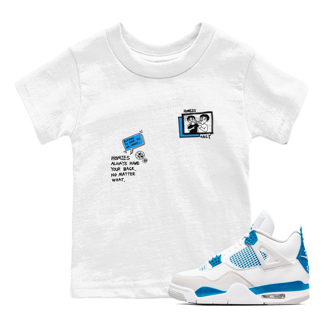 4s Military Blue shirt to match jordans Homies Only sneaker tees Air Jordan 4 Military Blue Drip Gear Zone baby toddler White 1 cotton Shirt