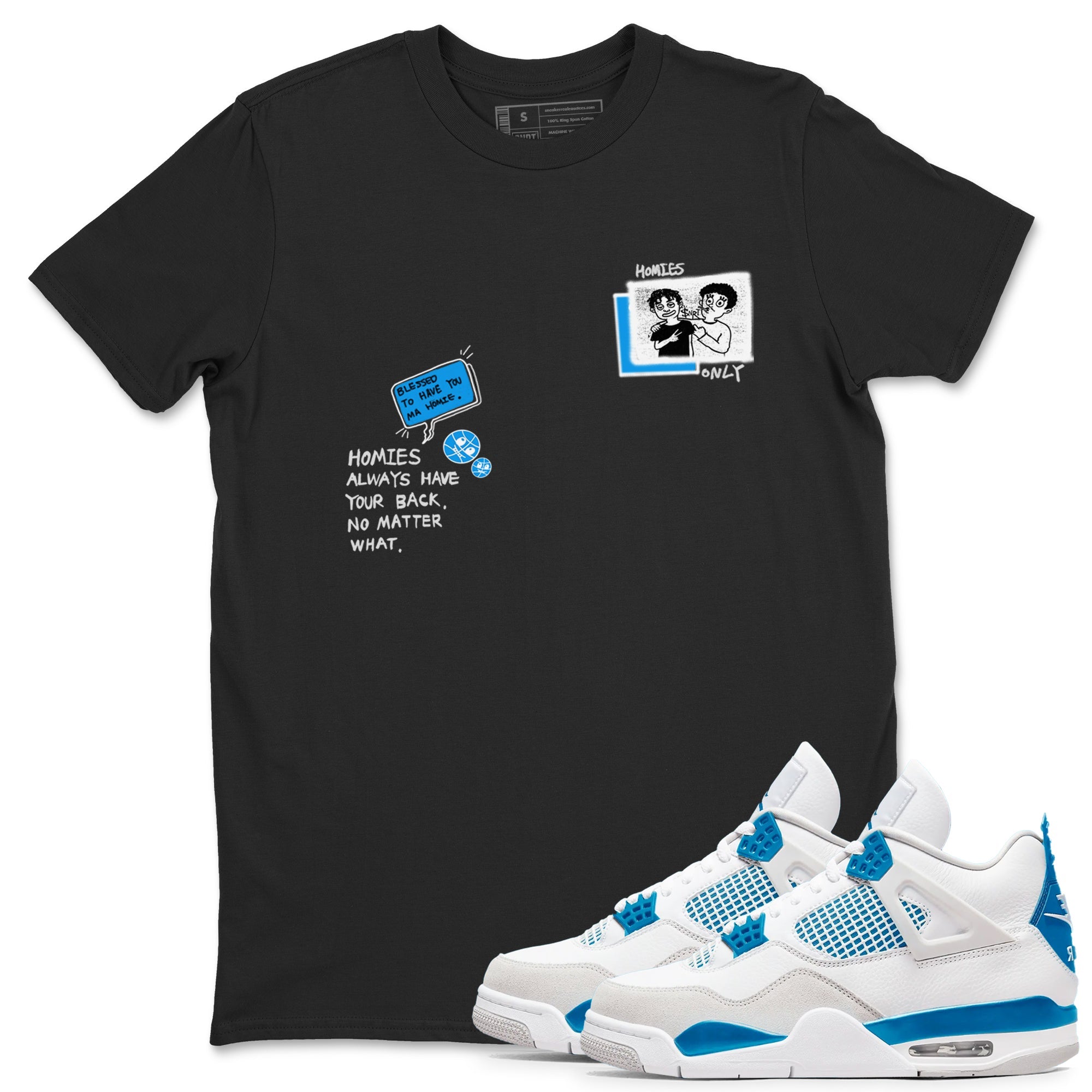 4s Military Blue shirt to match jordans Homies Only sneaker tees Air Jordan 4 Military Blue Drip Gear Zone unisex cotton Black 1 crew neck shirt