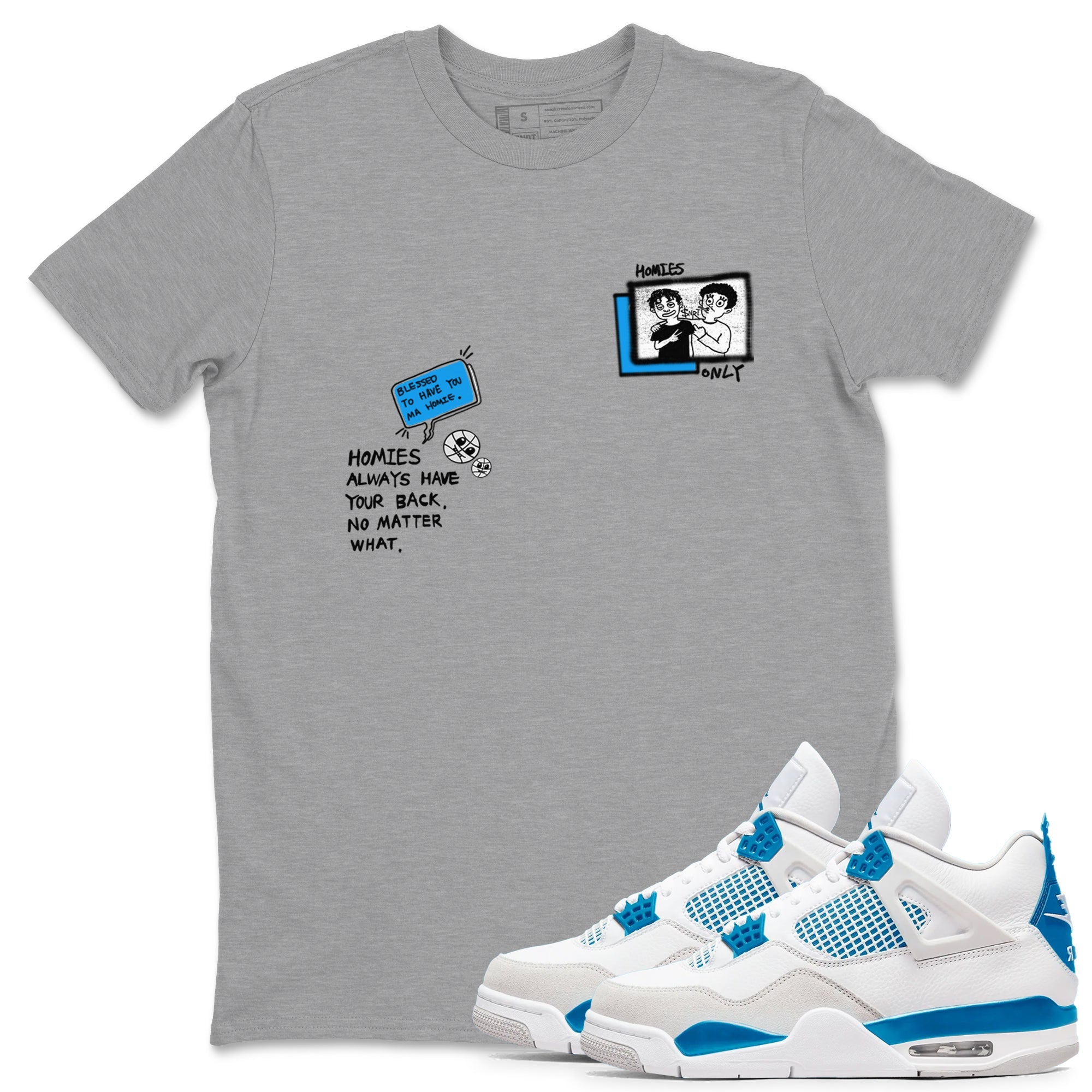 4s Military Blue shirt to match jordans Homies Only sneaker tees Air Jordan 4 Military Blue Drip Gear Zone unisex cotton Heather Grey 1 crew neck shirt