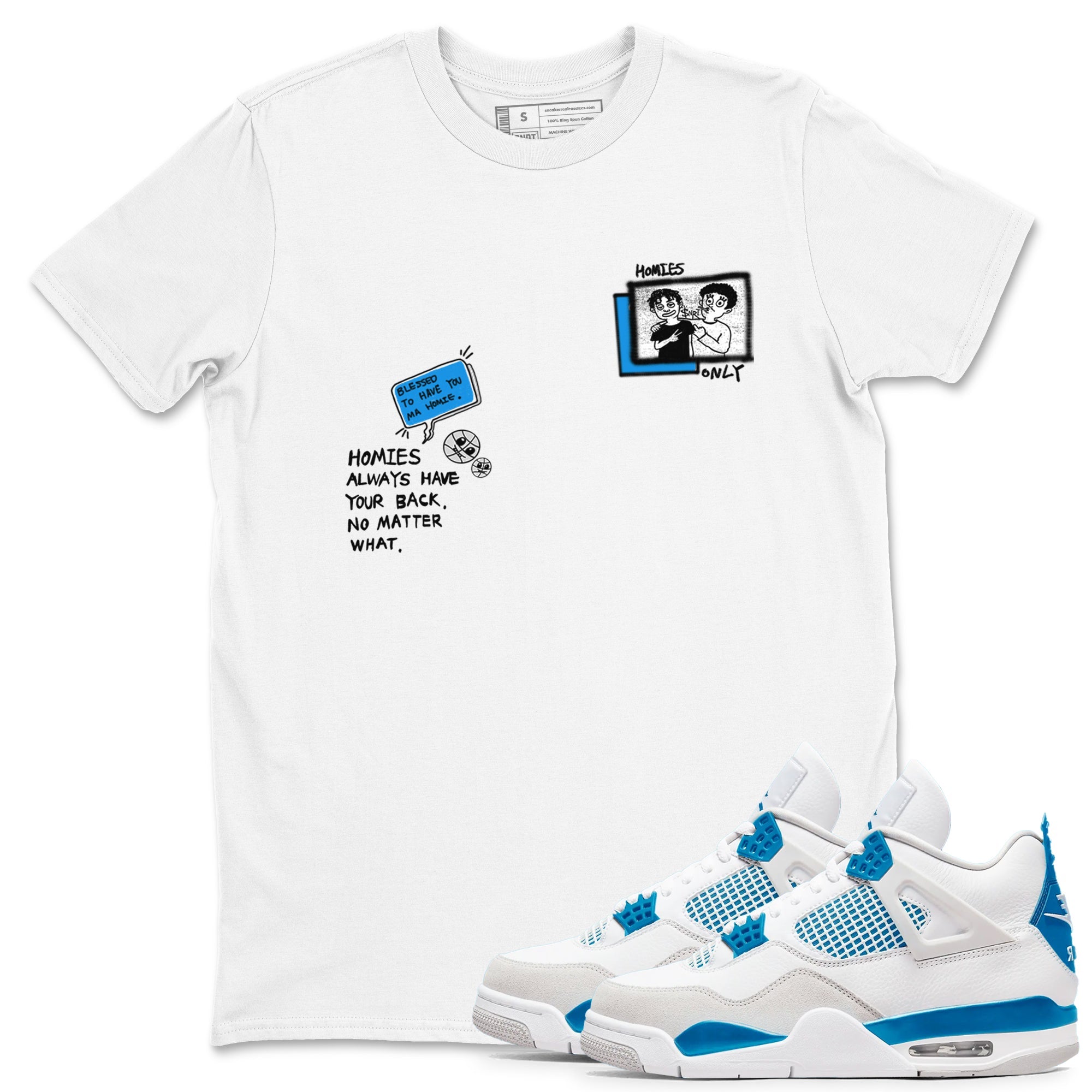 4s Military Blue shirt to match jordans Homies Only sneaker tees Air Jordan 4 Military Blue Drip Gear Zone unisex cotton White 1 crew neck shirt