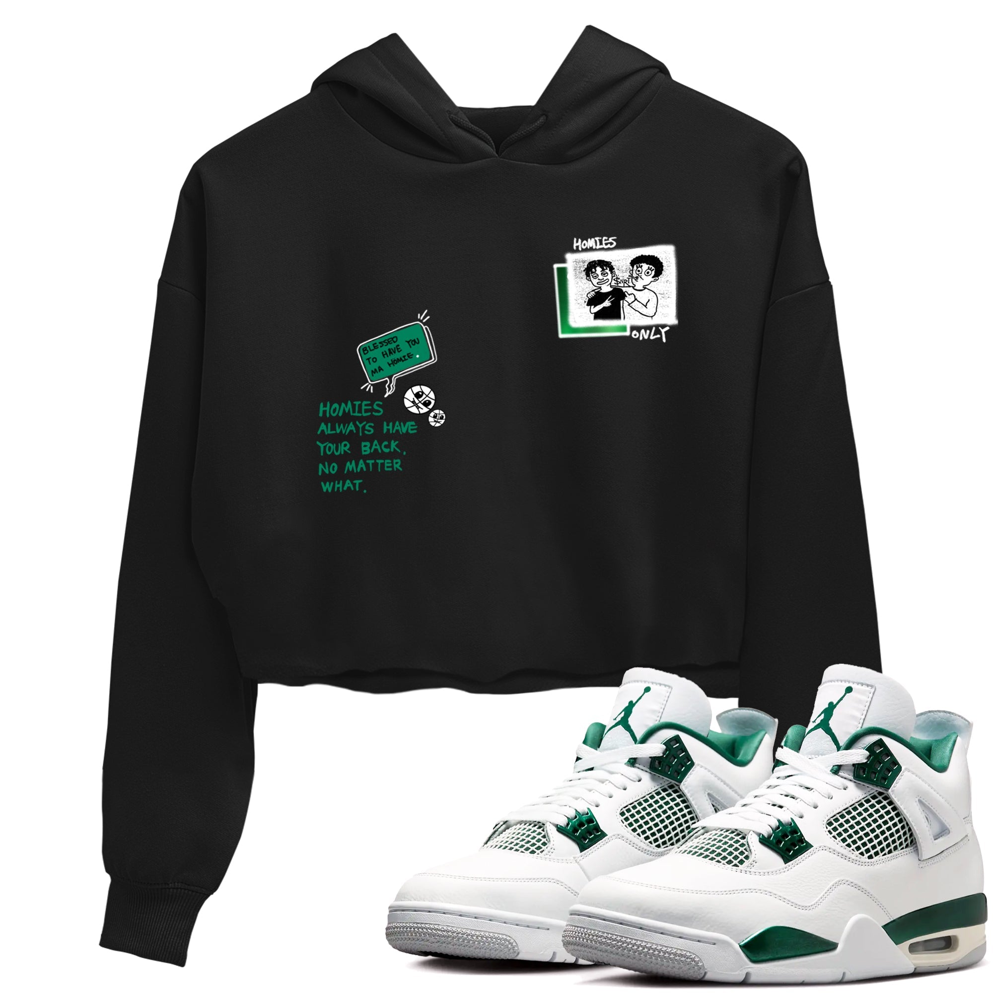 4s Oxidized Green shirts to match jordans Homies Only sneaker match tees Air Jordan 4 Oxidized Green Drip Gear Zone streetwear brand Black 1 crop tee