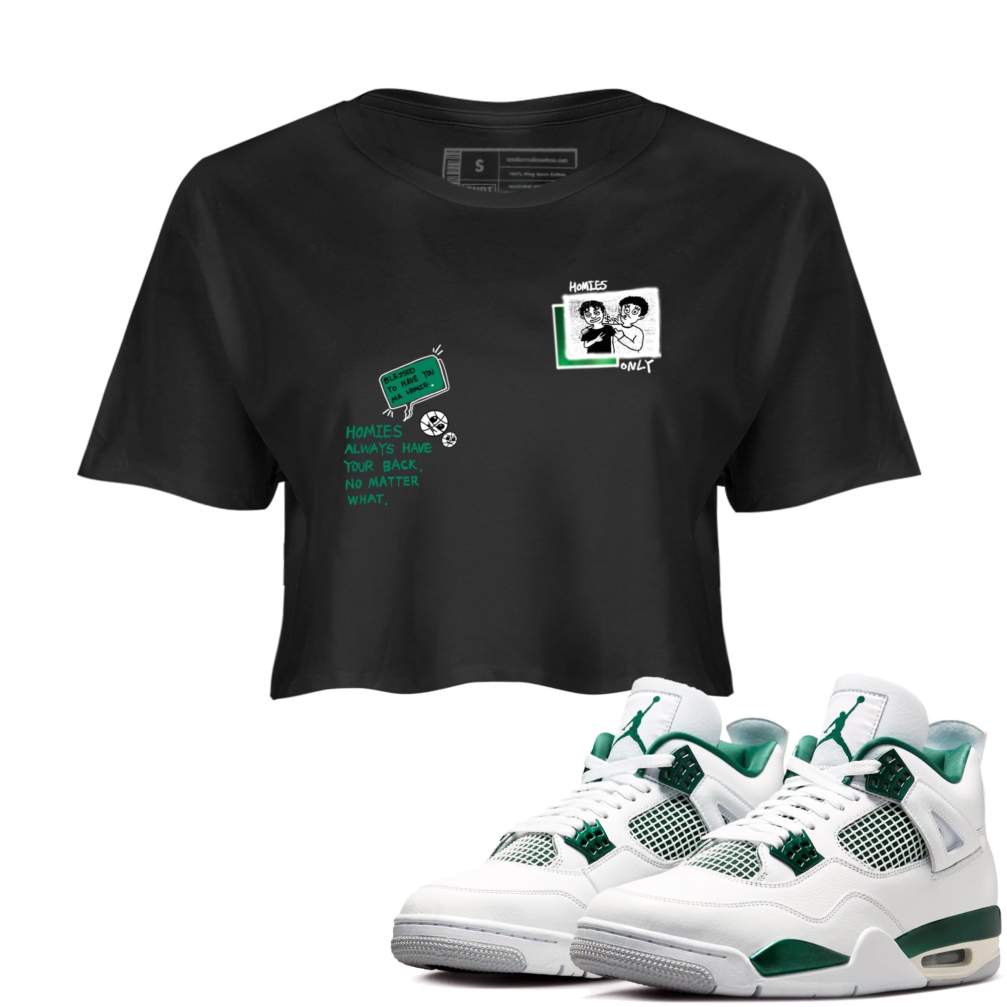 4s Oxidized Green shirts to match jordans Homies Only sneaker match tees Air Jordan 4 Oxidized Green Drip Gear Zone streetwear brand Black 1 crop tee