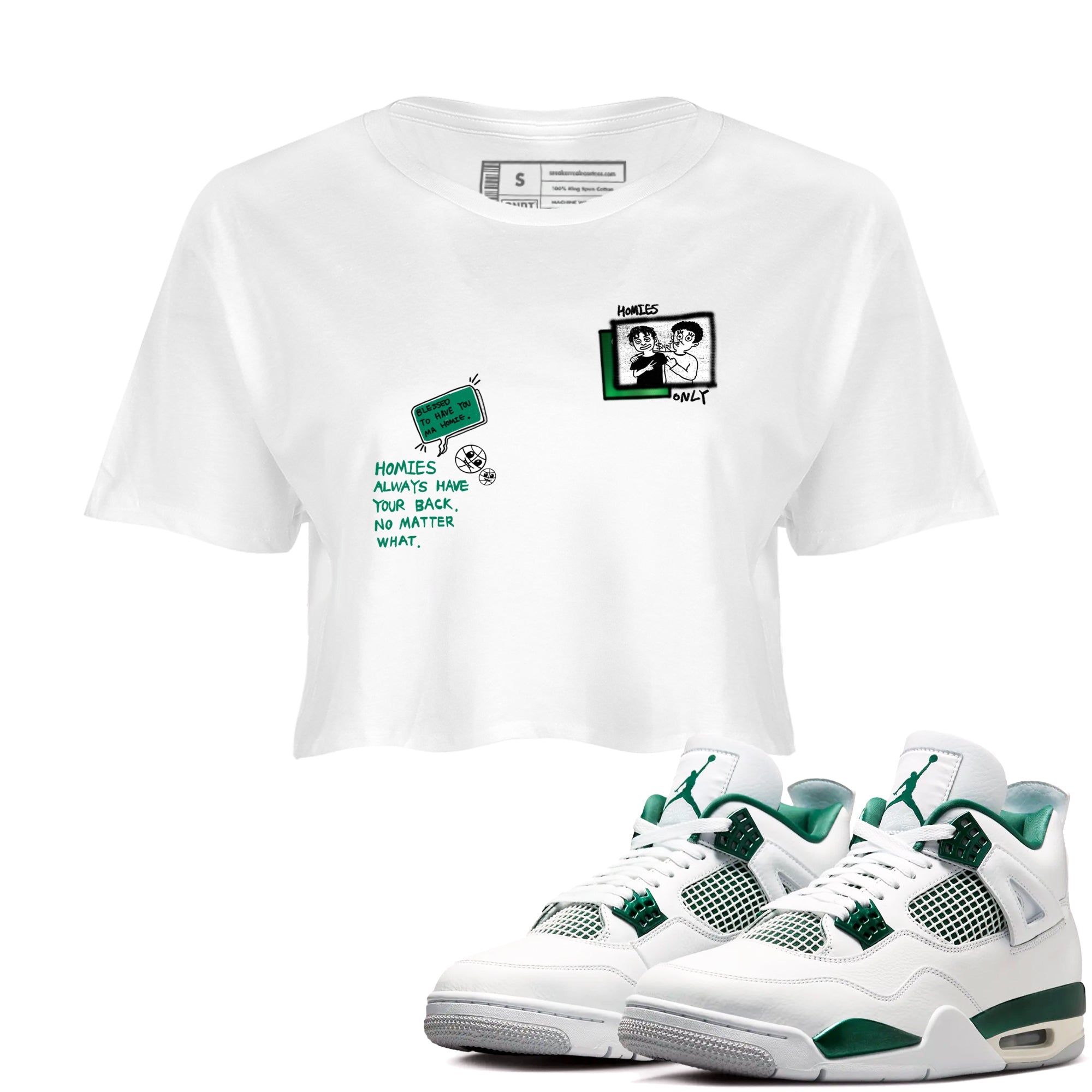 4s Oxidized Green shirts to match jordans Homies Only sneaker match tees Air Jordan 4 Oxidized Green Drip Gear Zone streetwear brand White 1 crop tee